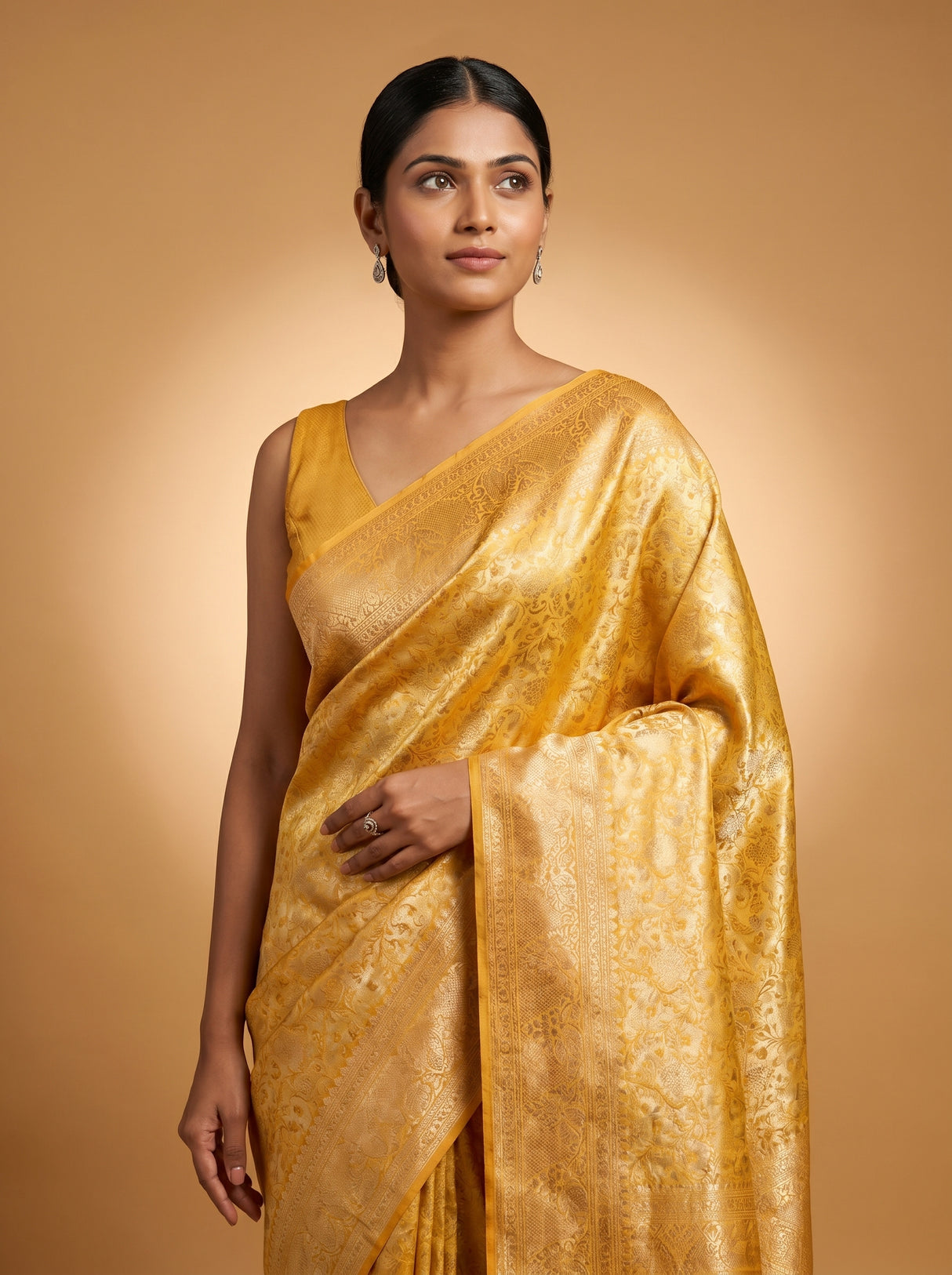 MIMOSA Mustard Kanjivaram Art Silk Saree β pose 10 styling detail