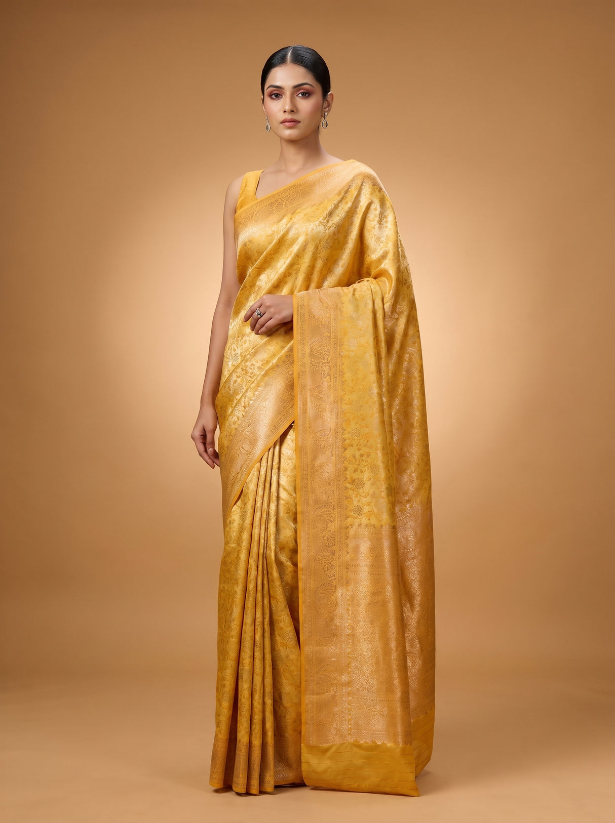 MIMOSA Mustard Kanjivaram Art Silk Saree β pose 5 styling detail