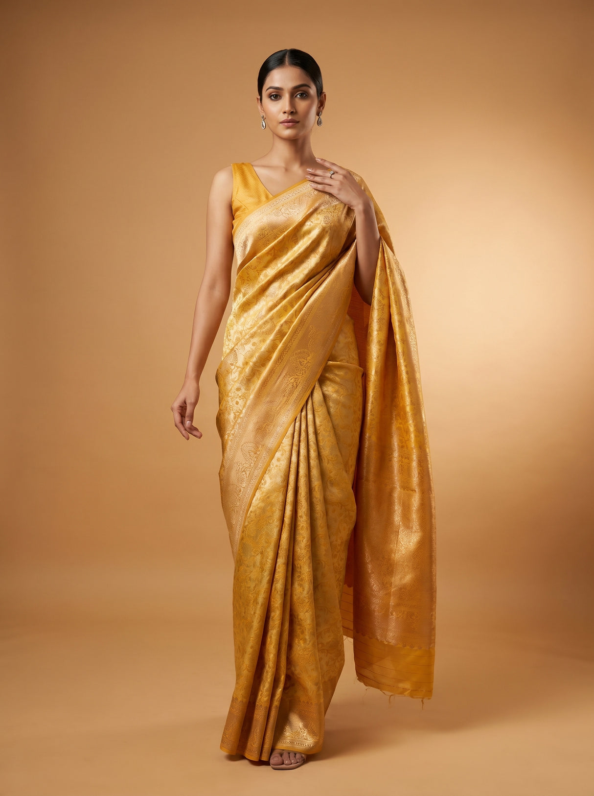 MIMOSA Mustard Kanjivaram Art Silk Saree β pose 7 styling detail