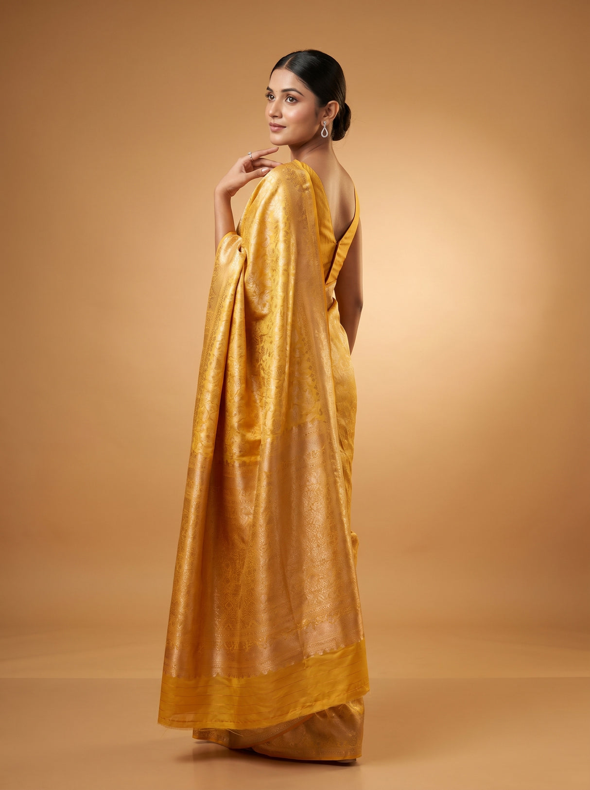 MIMOSA Mustard Kanjivaram Art Silk Saree β pose 9 styling detail