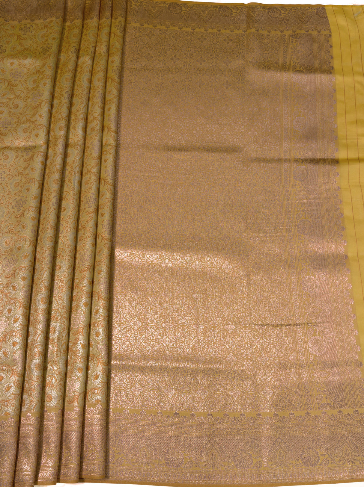 MIMOSA Mustard Kanjivaram Art Silk Saree β pallu and zari work detail