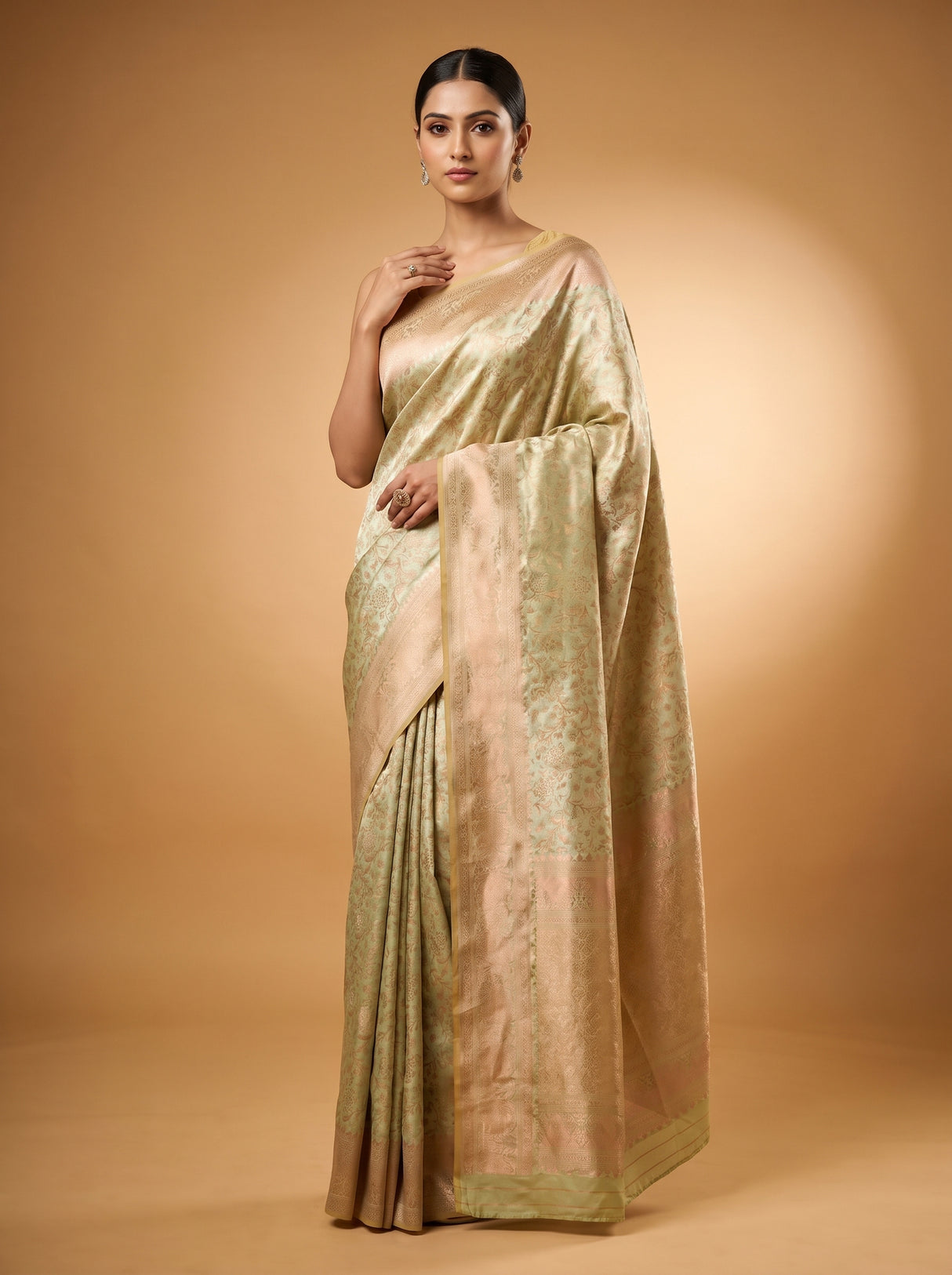 MIMOSA Olive Kanjivaram Art Silk Saree β pose 5 styling detail