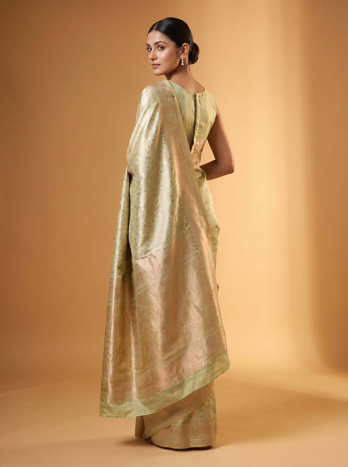 MIMOSA Olive Kanjivaram Art Silk Saree β pose 9 styling detail