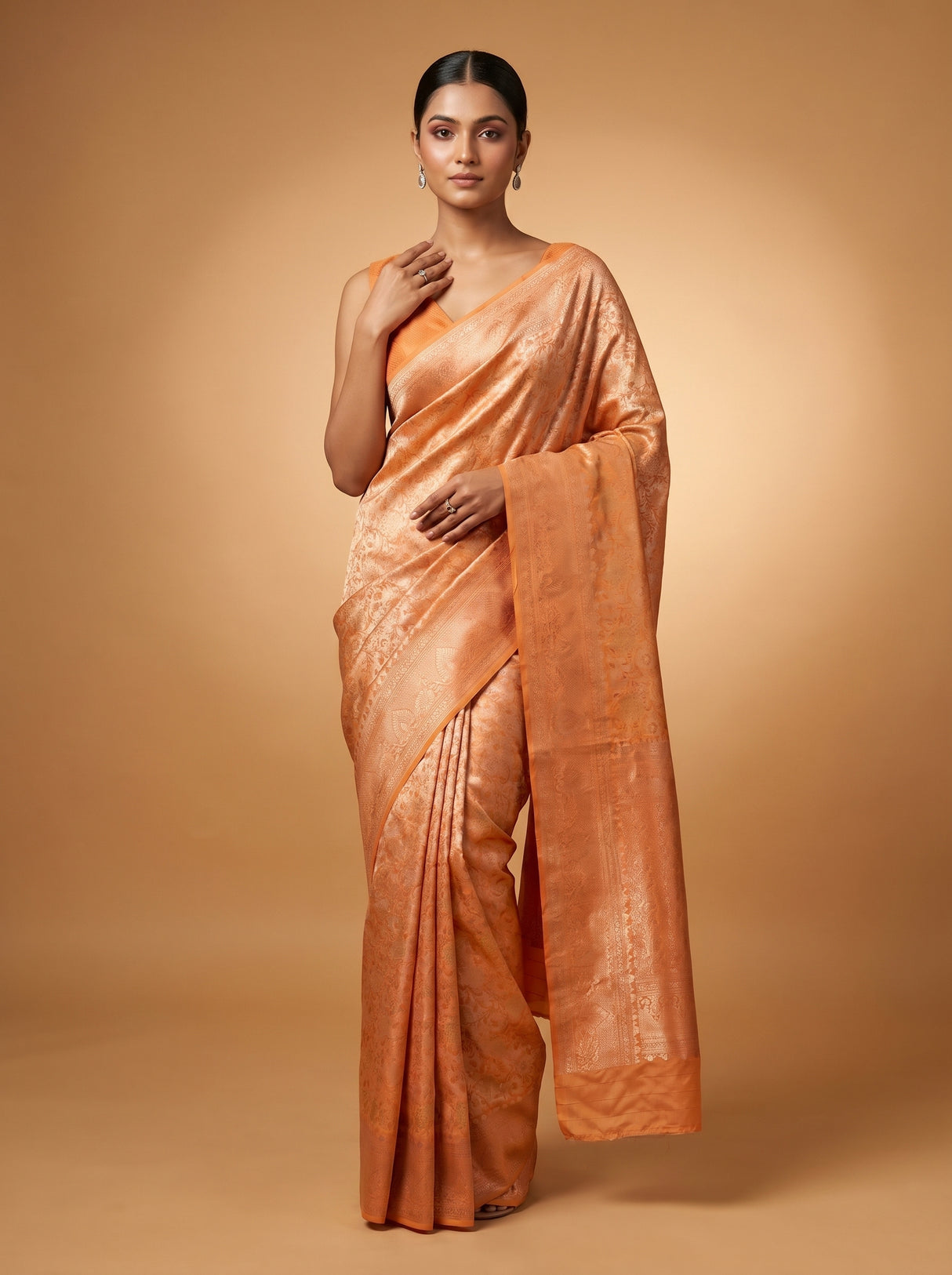 MIMOSA Orange Kanjivaram Art Silk Saree β pose 10 styling detail