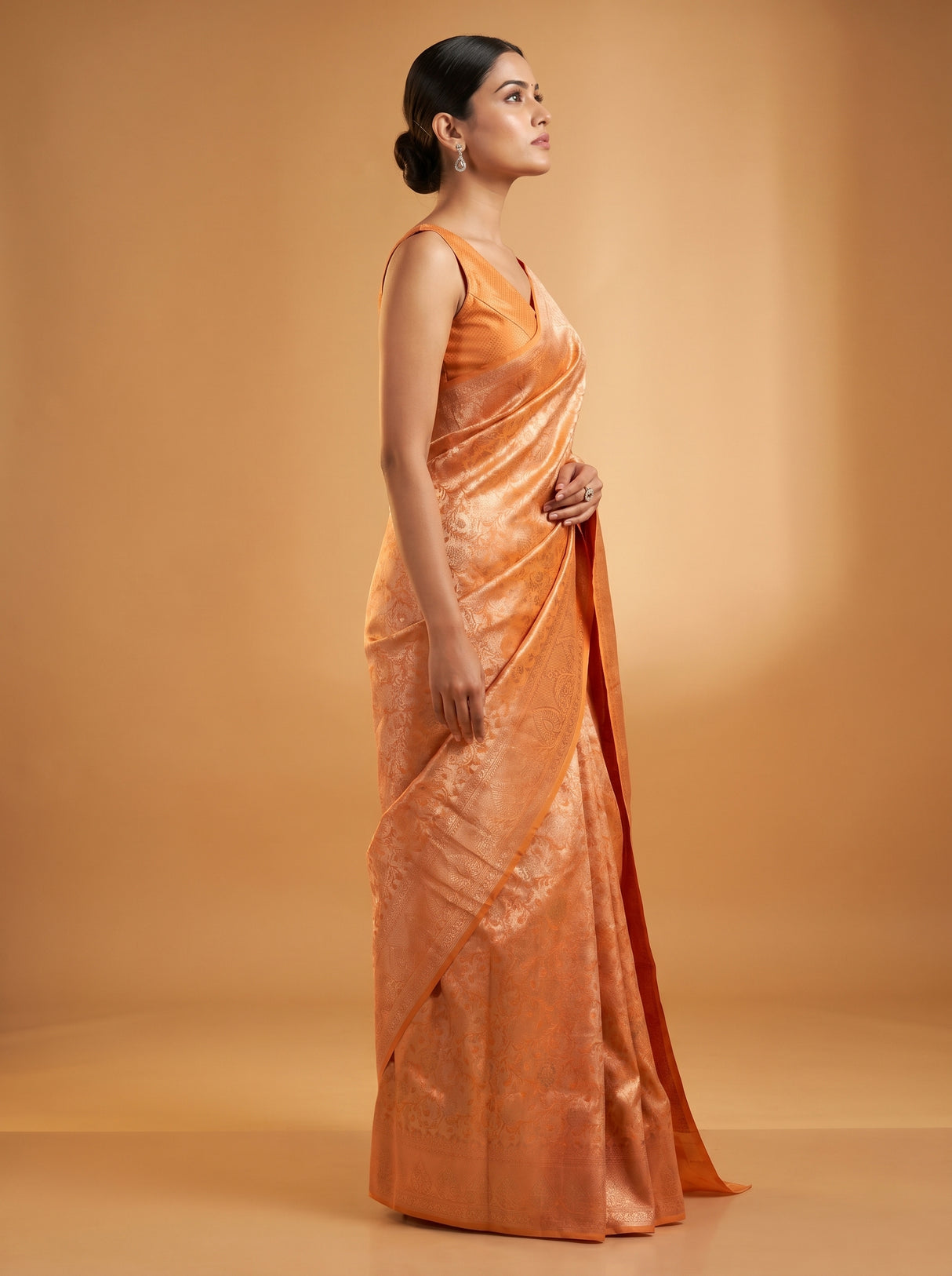 MIMOSA Orange Kanjivaram Art Silk Saree β Fabric Detail