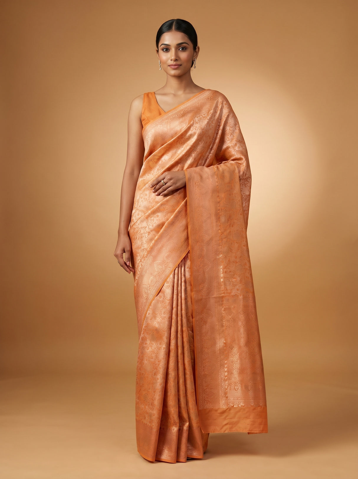 MIMOSA Orange Kanjivaram Art Silk Saree β Pallu and Border View