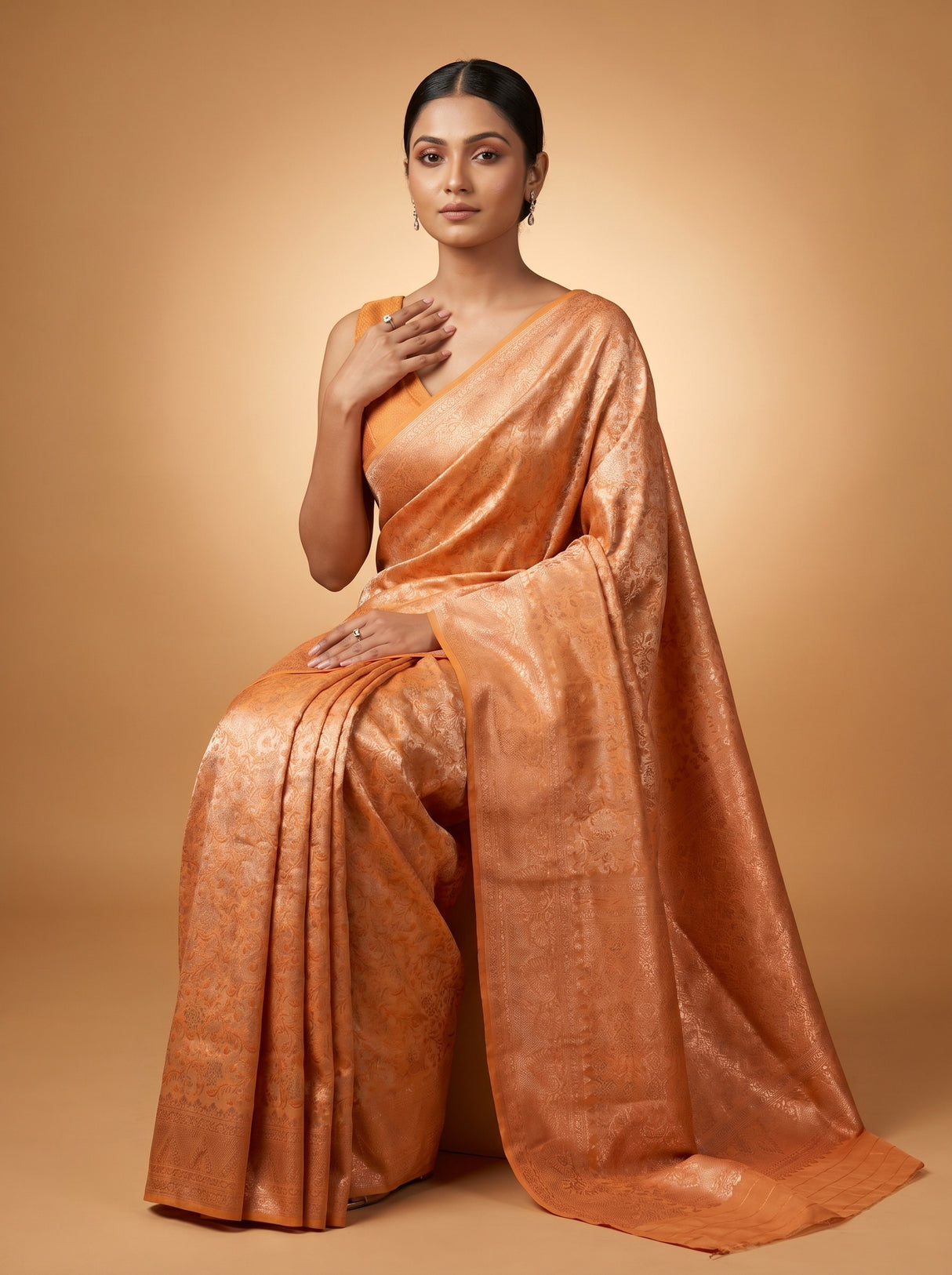 MIMOSA Orange Kanjivaram Art Silk Saree β pose 8 styling detail