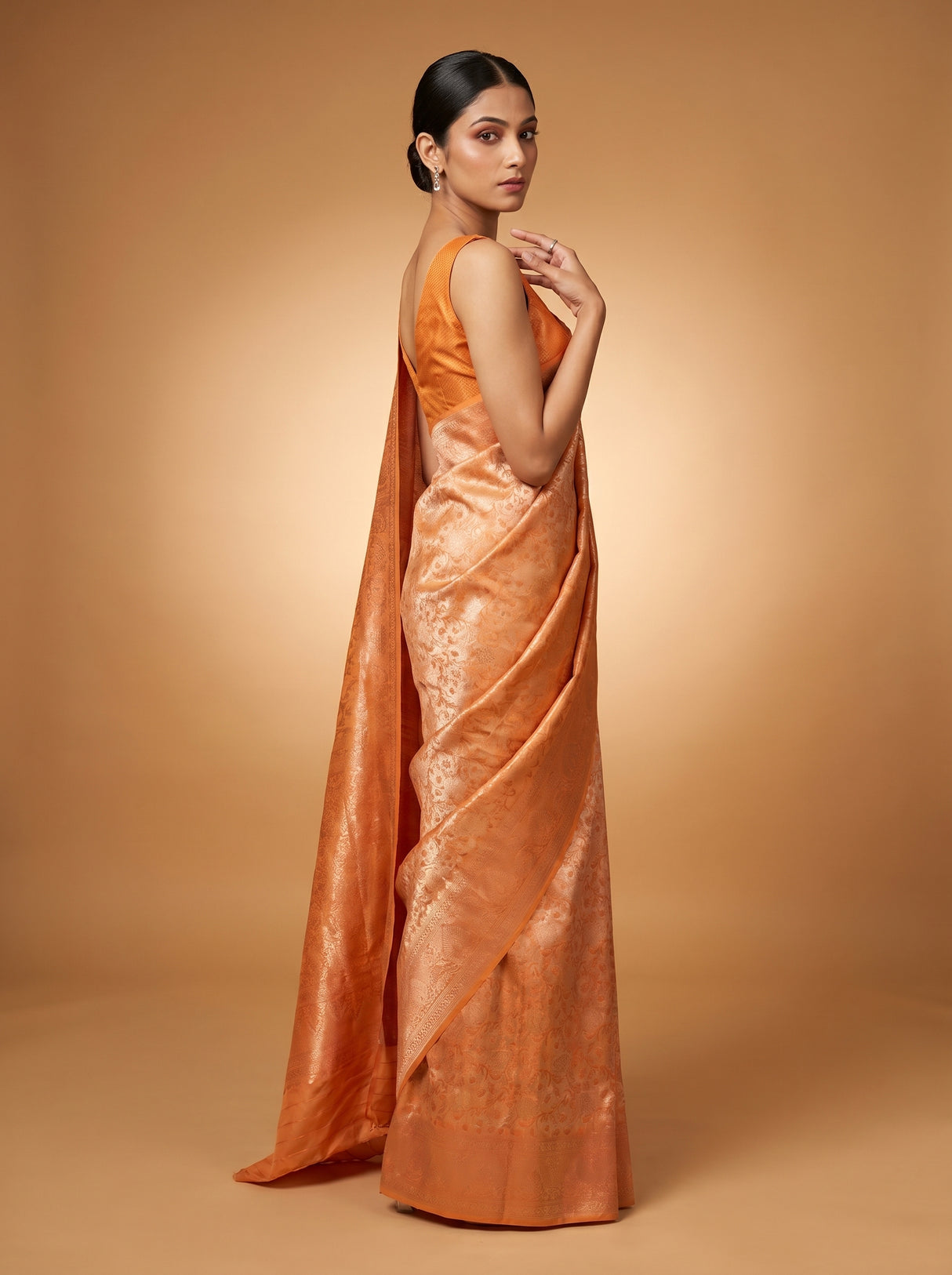 MIMOSA Orange Kanjivaram Art Silk Saree β pose 9 styling detail