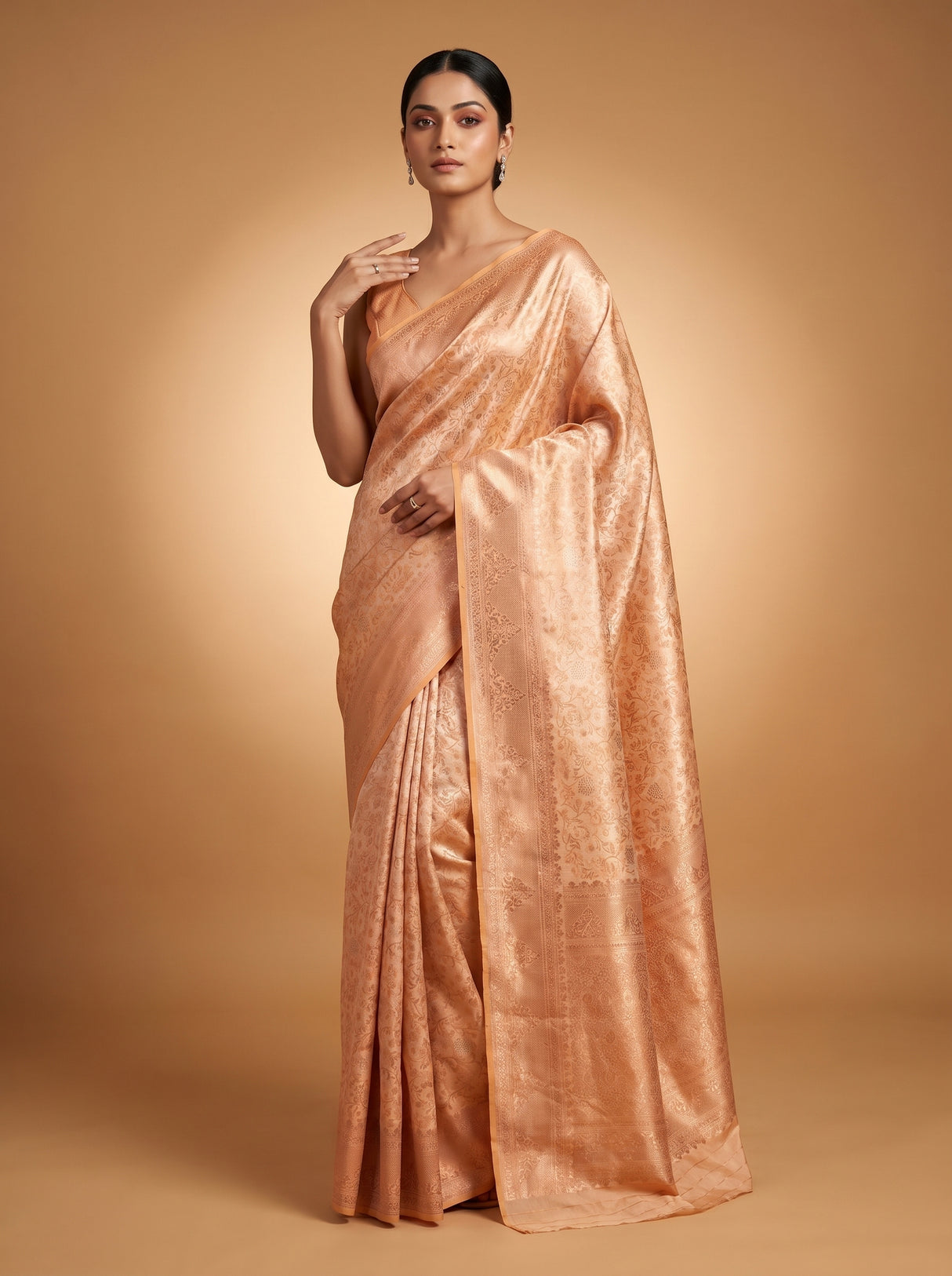 MIMOSA Peach Kanjivaram Art Silk Saree β pose 5 styling detail
