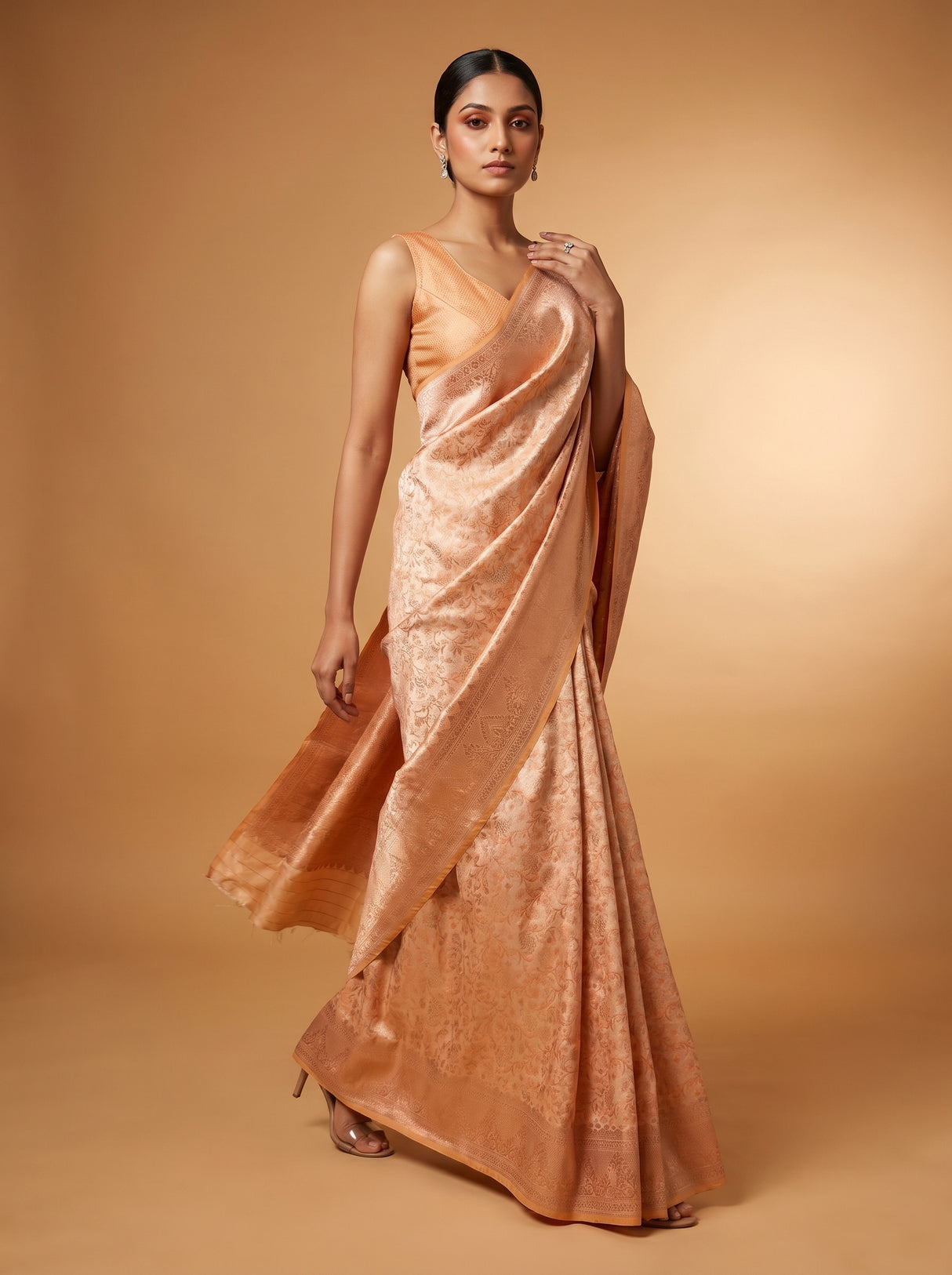 MIMOSA Peach Kanjivaram Art Silk Saree β pose 7 styling detail