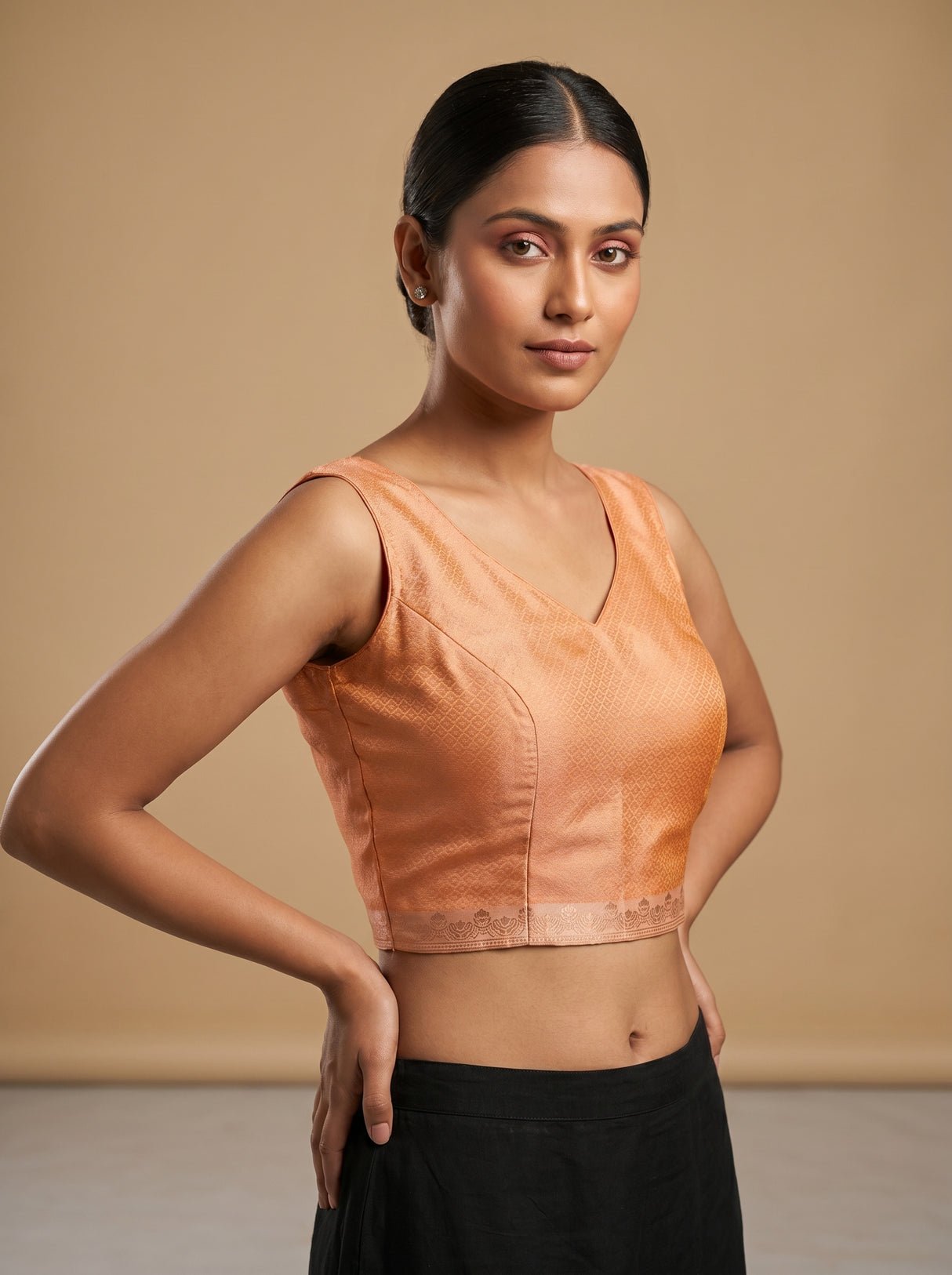 MIMOSA Peach Kanjivaram Art Silk Saree β blouse close-up