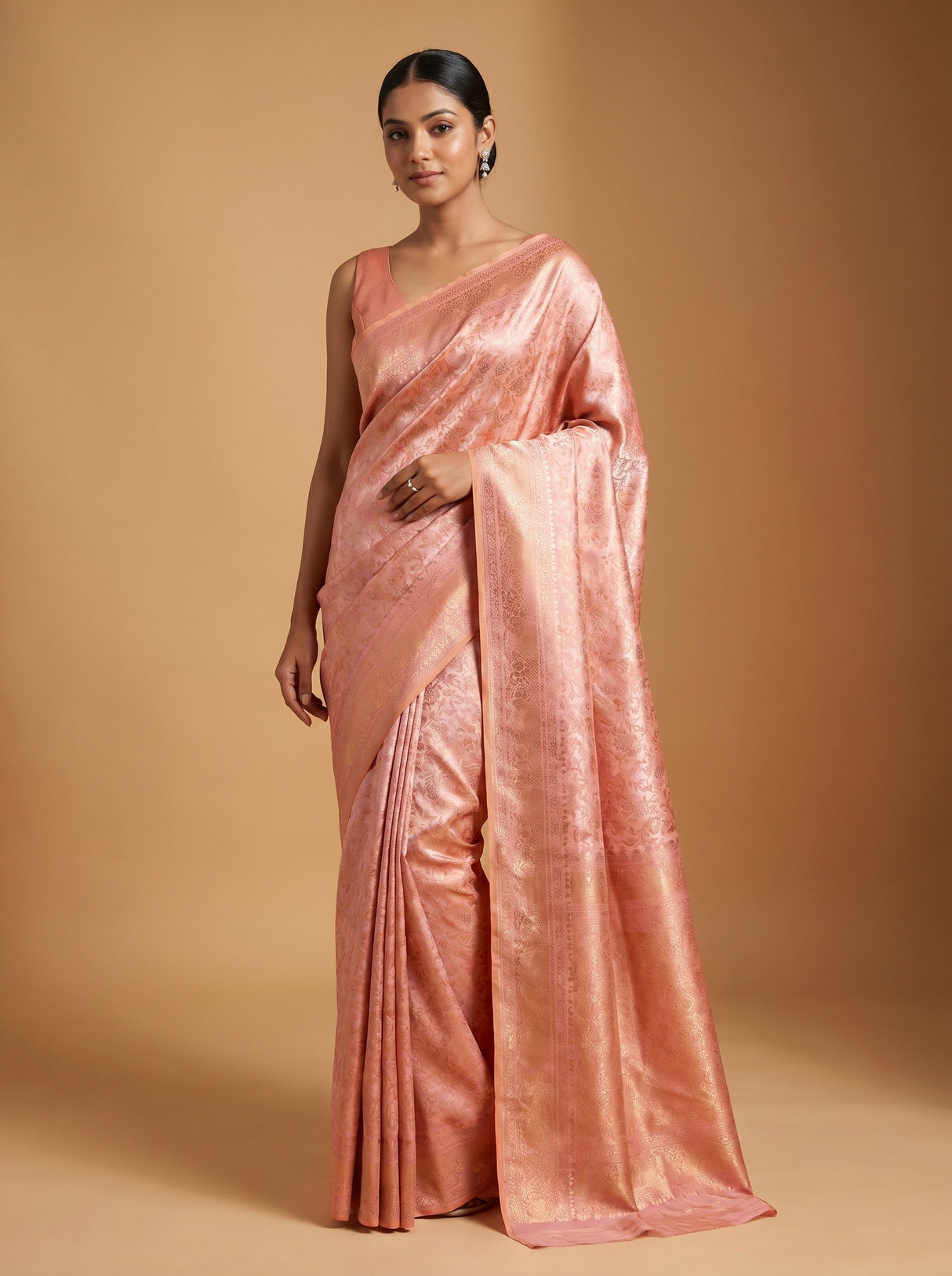 MIMOSA Pink Kanjivaram Art Silk Saree β Pallu and Border View