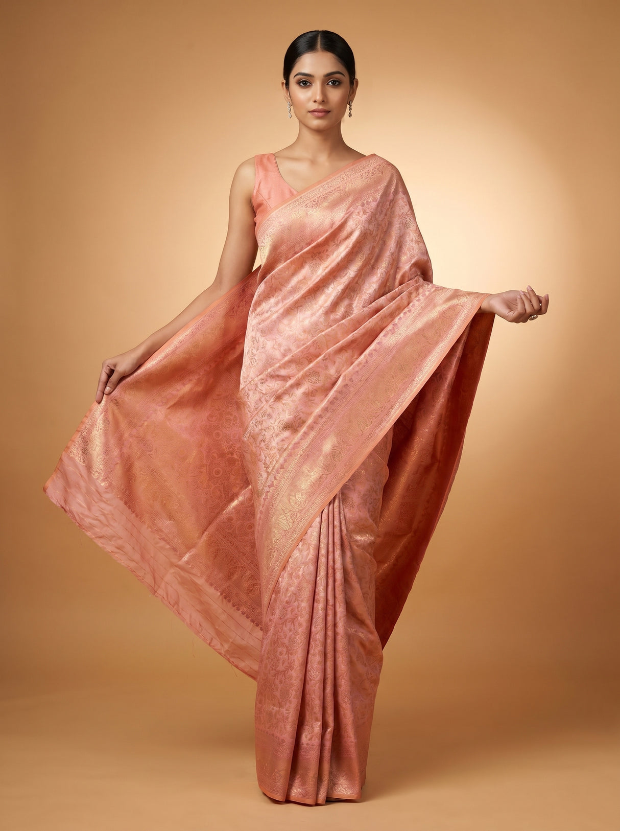 MIMOSA Pink Kanjivaram Art Silk Saree β pose 6 styling detail