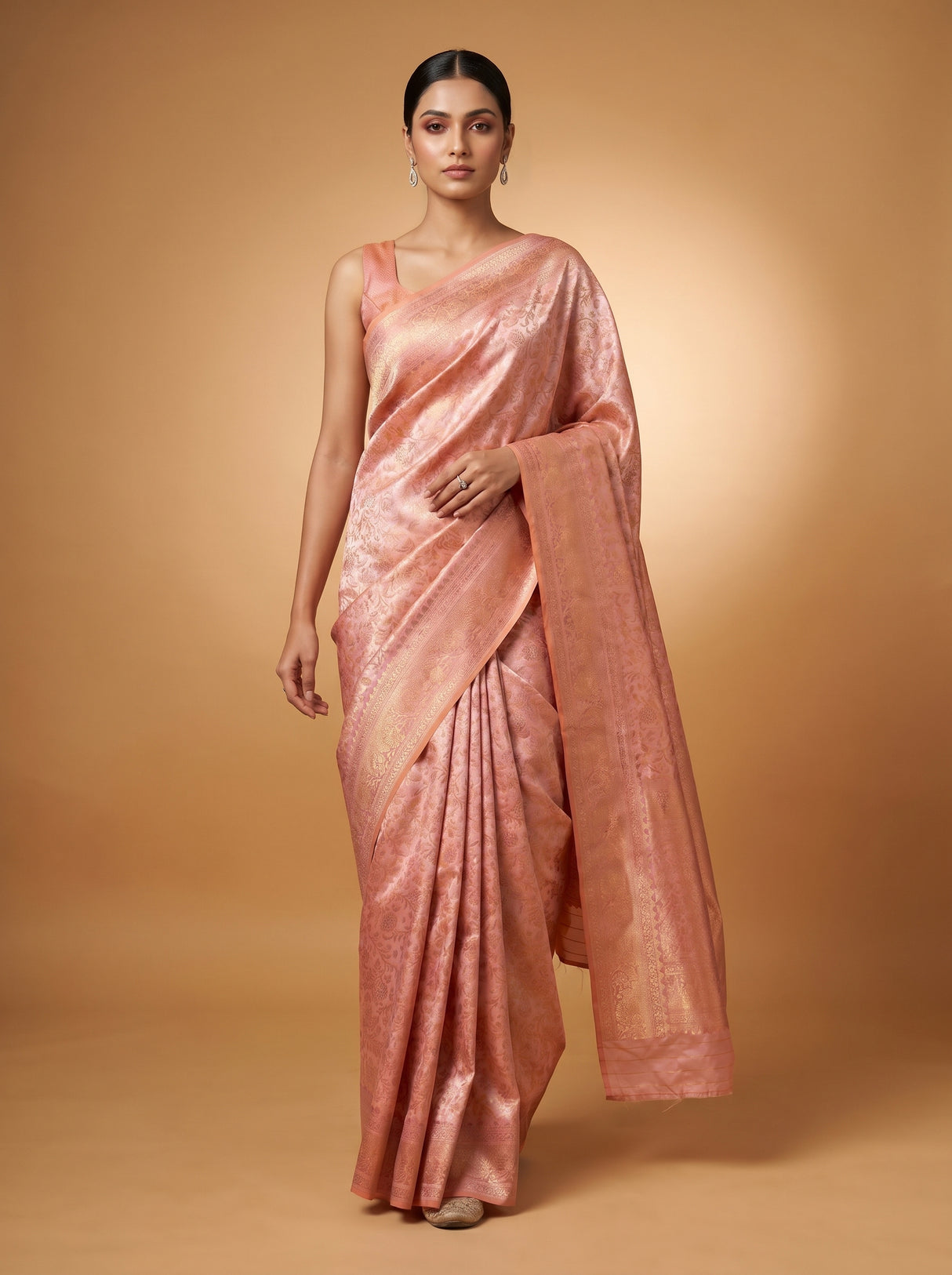 MIMOSA Pink Kanjivaram Art Silk Saree β pose 7 styling detail