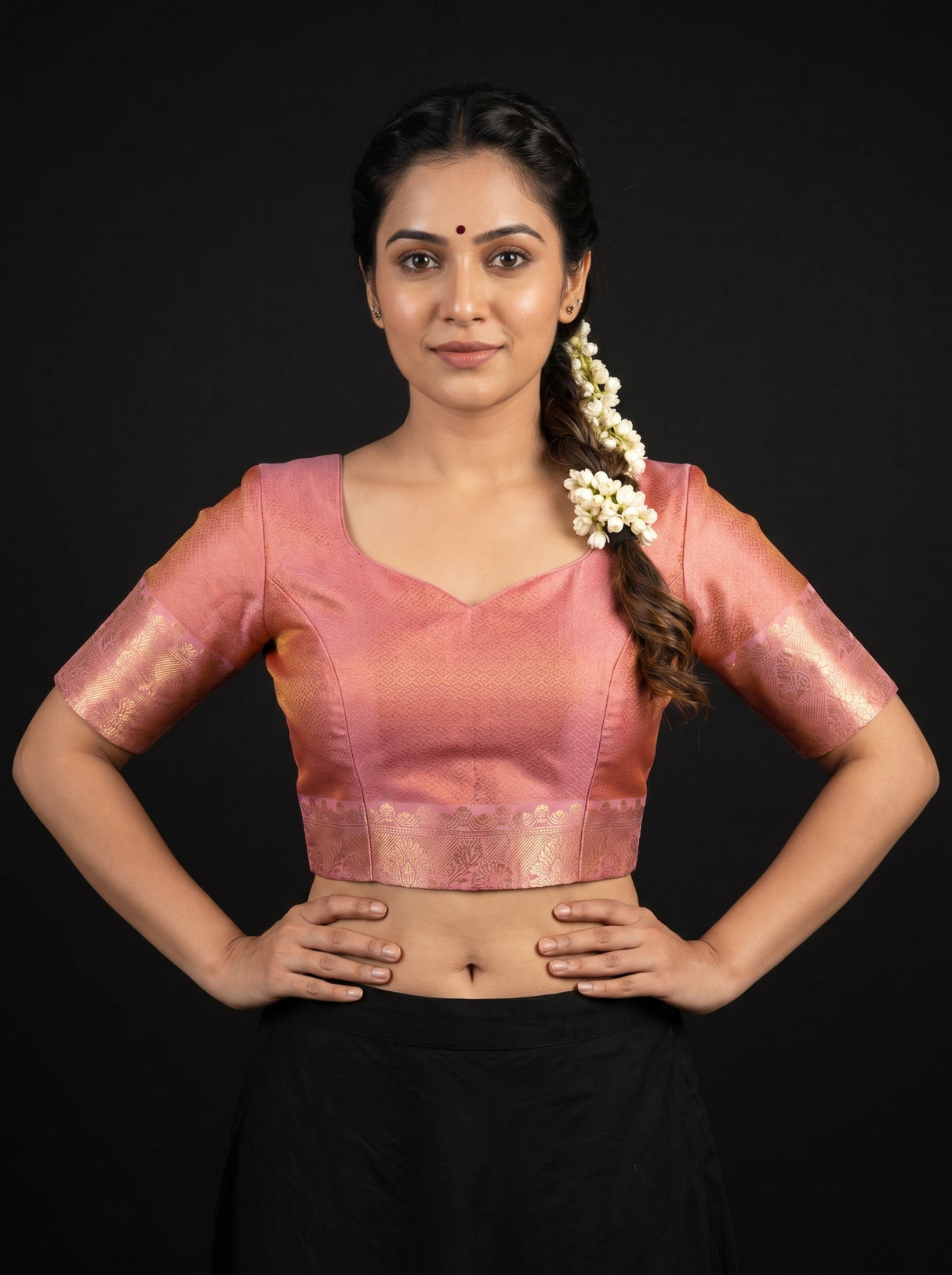 MIMOSA Pink Kanjivaram Art Silk Saree β blouse close-up