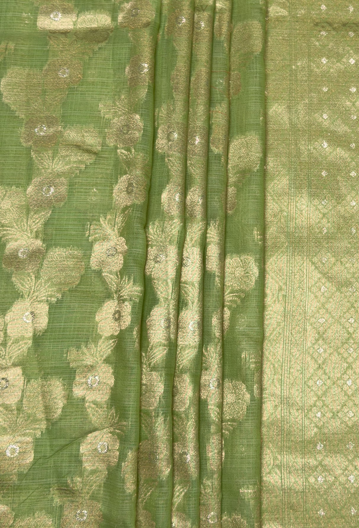 MIMOSA Pista Banarasi Linen Saree β fleets shot full lifestyle