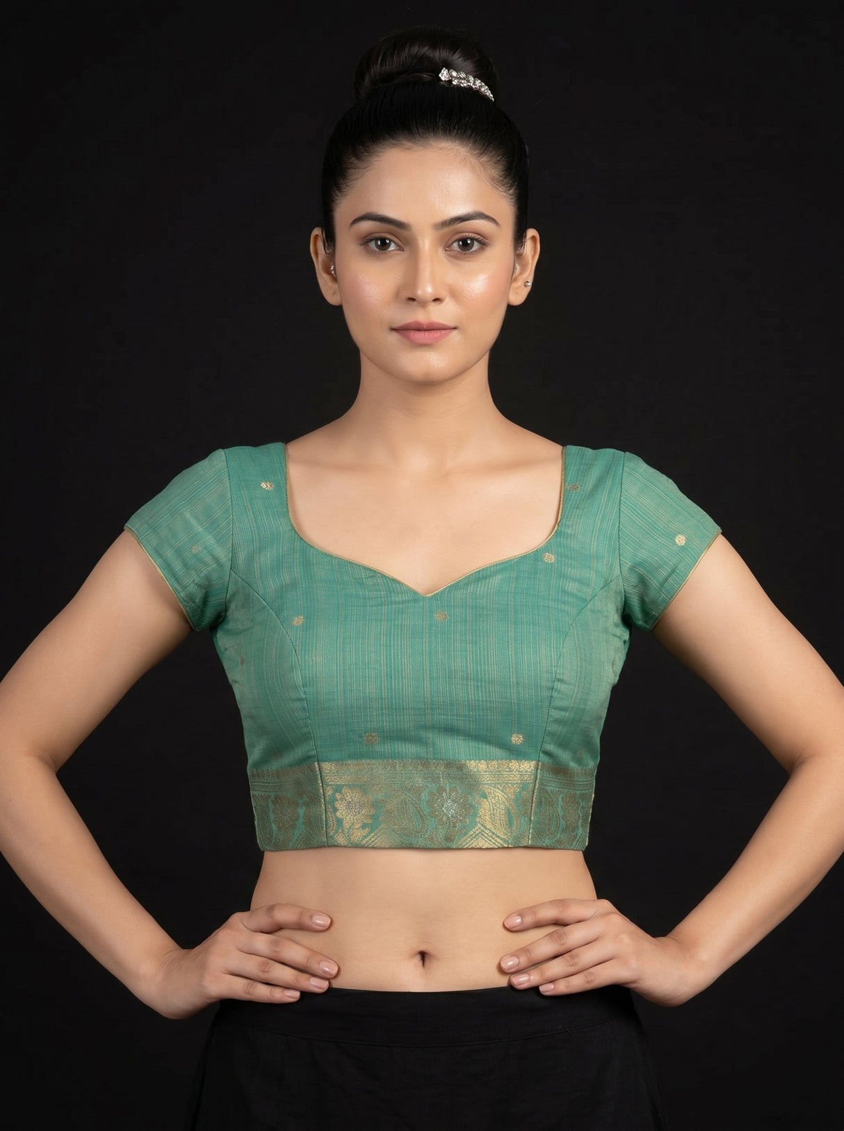 MIMOSA Rama Banarasi Linen Saree β blouse close-up