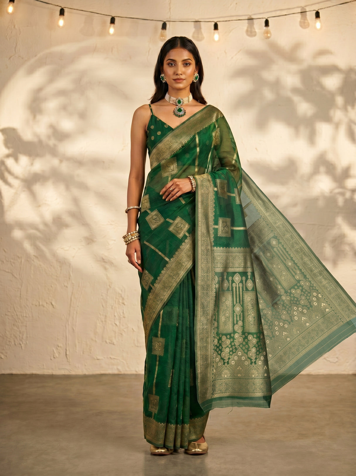 MIMOSA Green Banarasi Art Silk Saree — pose 10 styling detail