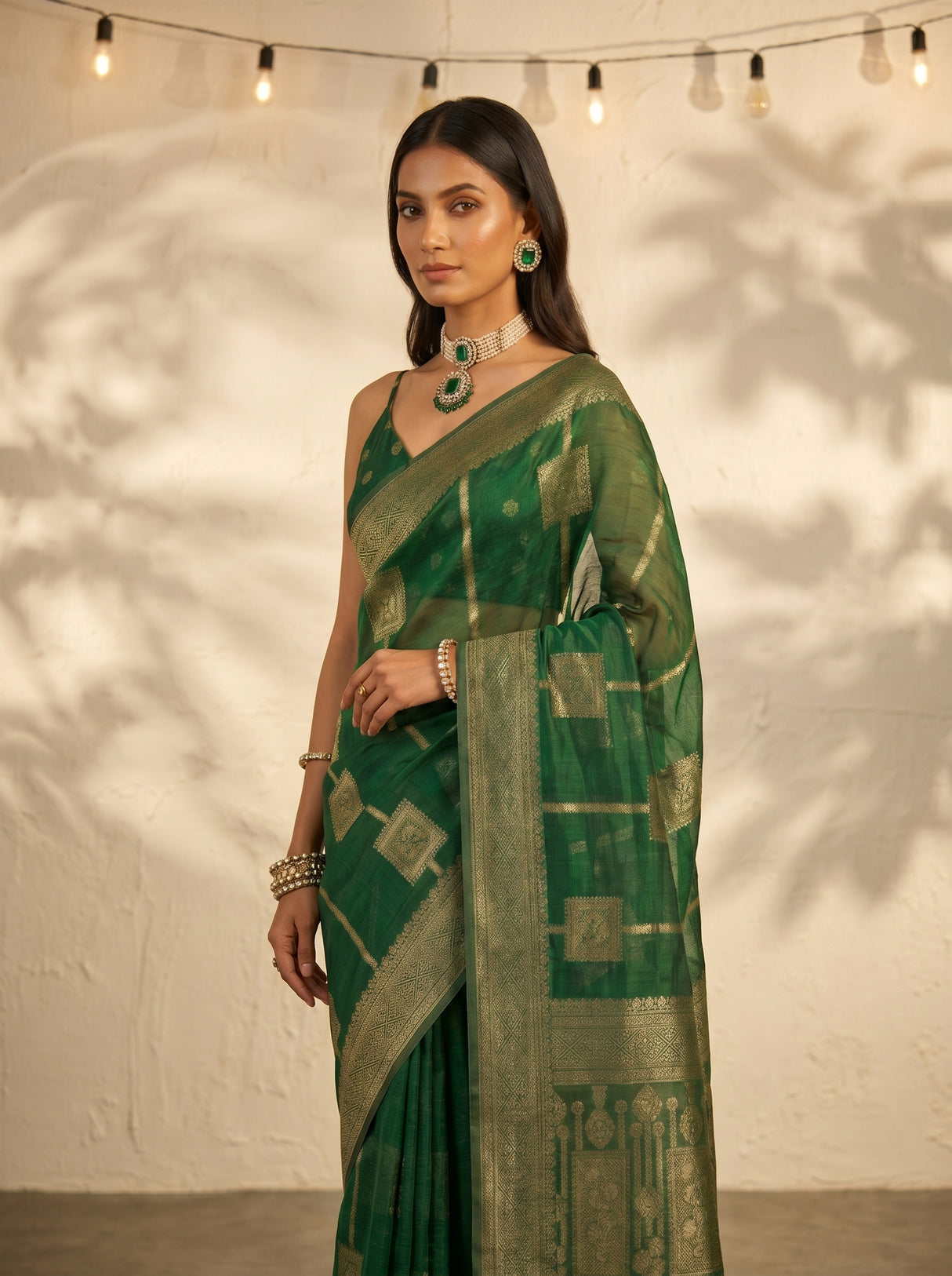 MIMOSA Green Banarasi Art Silk Saree — pose 5 styling detail