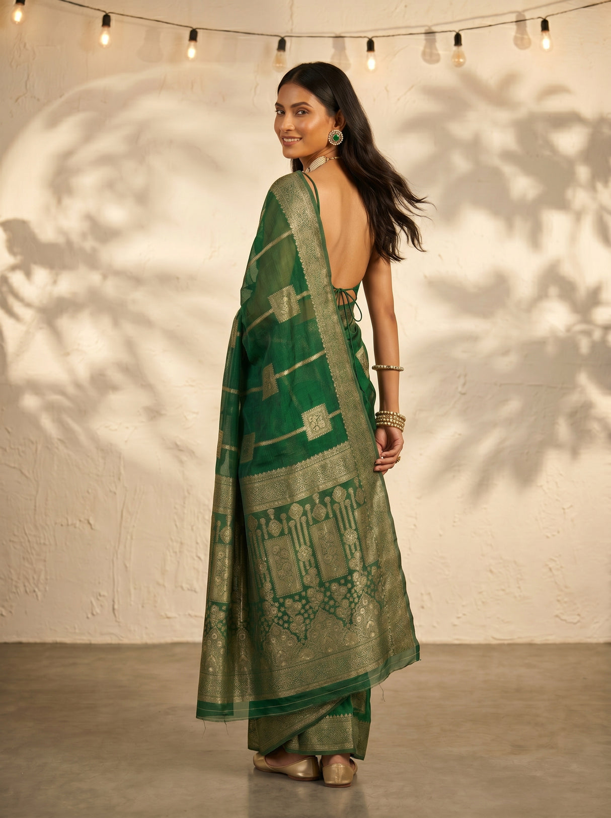 MIMOSA Green Banarasi Art Silk Saree — pose 7 styling detail