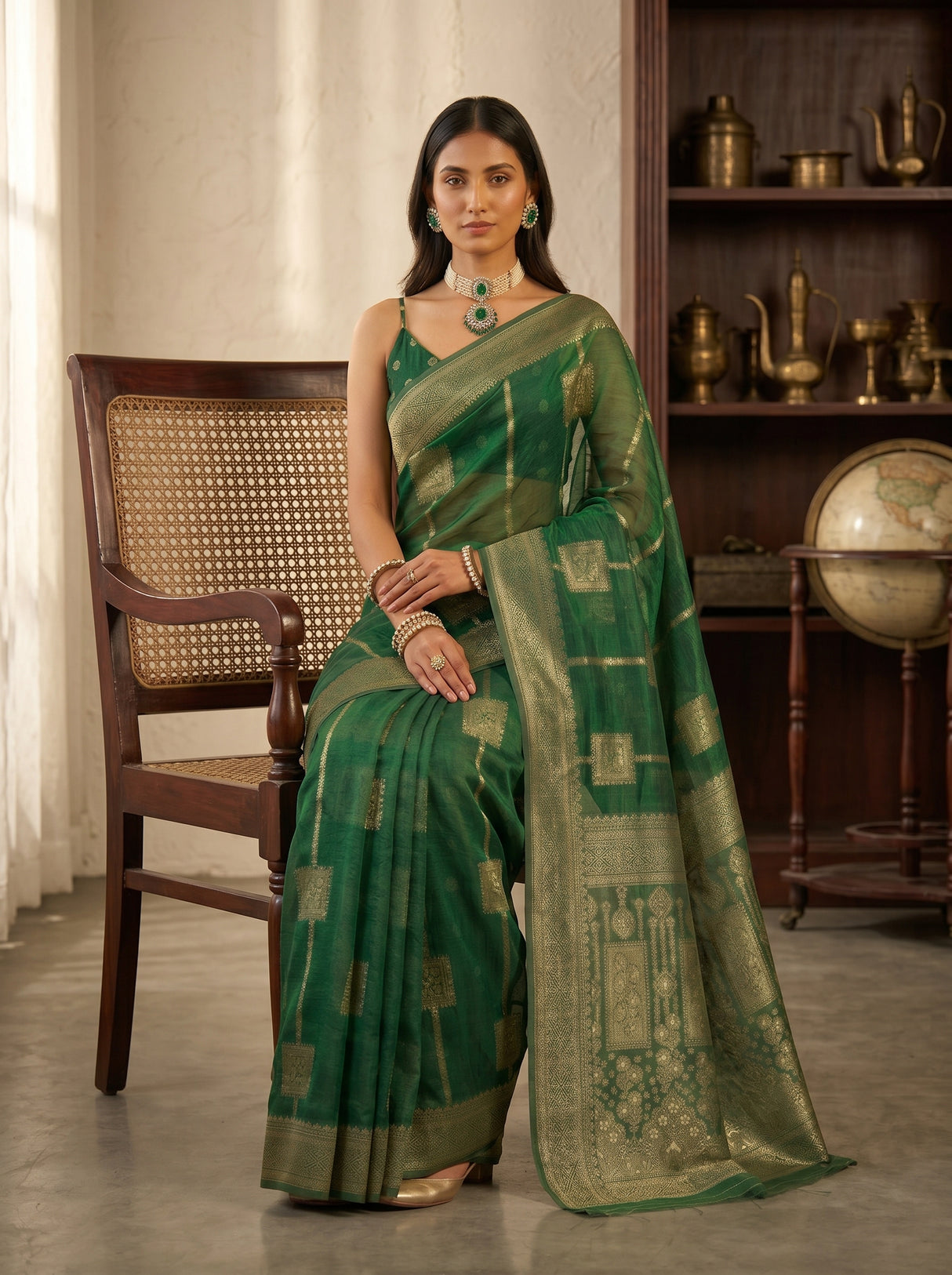 MIMOSA Green Banarasi Art Silk Saree — pose 8 styling detail