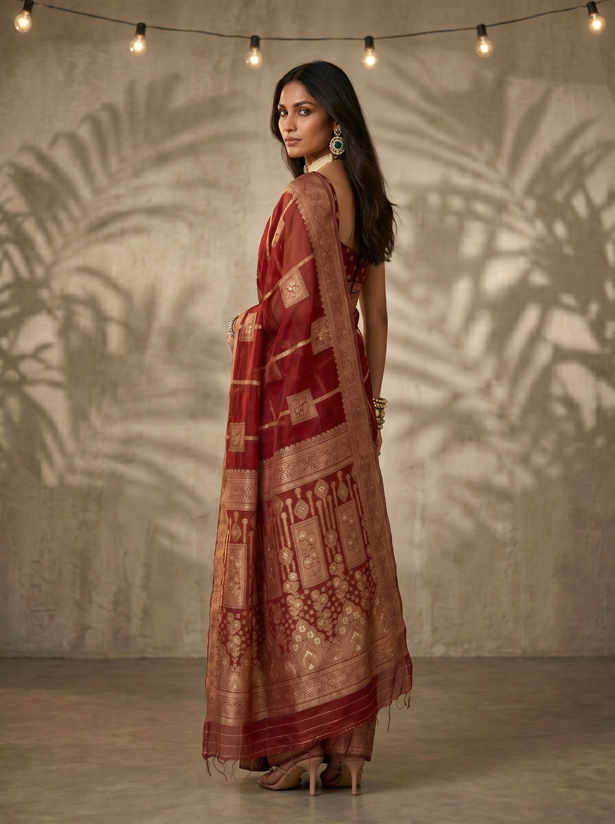 MIMOSA Maroon Banarasi Art Silk Saree — pose 7 styling detail