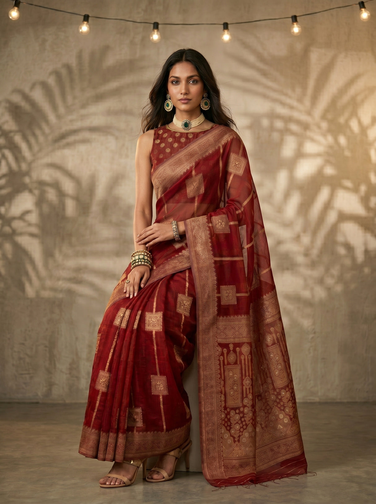 MIMOSA Maroon Banarasi Art Silk Saree — pose 8 styling detail