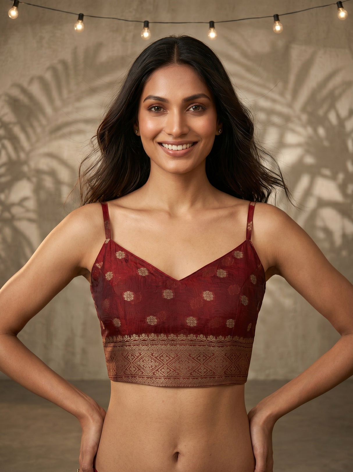 MIMOSA Maroon Banarasi Art Silk Saree — blouse close-up
