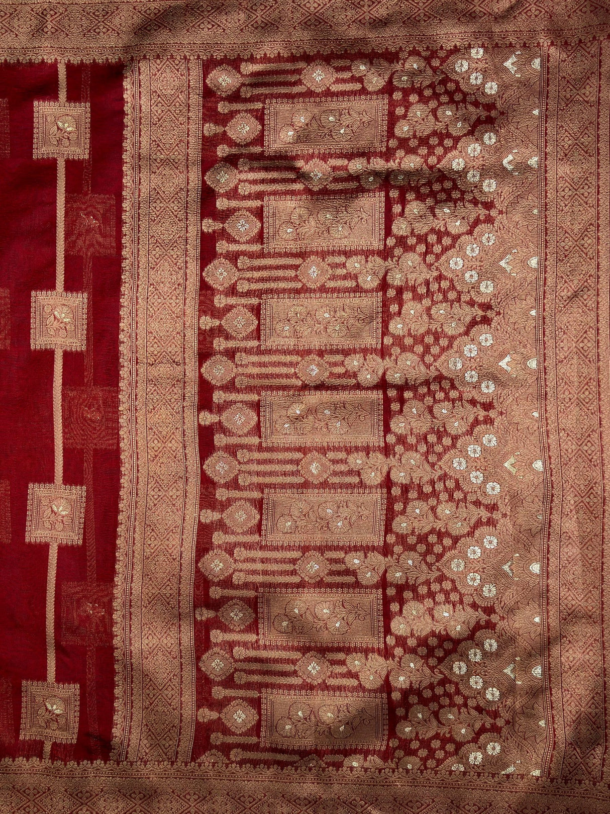MIMOSA Maroon Banarasi Art Silk Saree — pallu and zari work detail