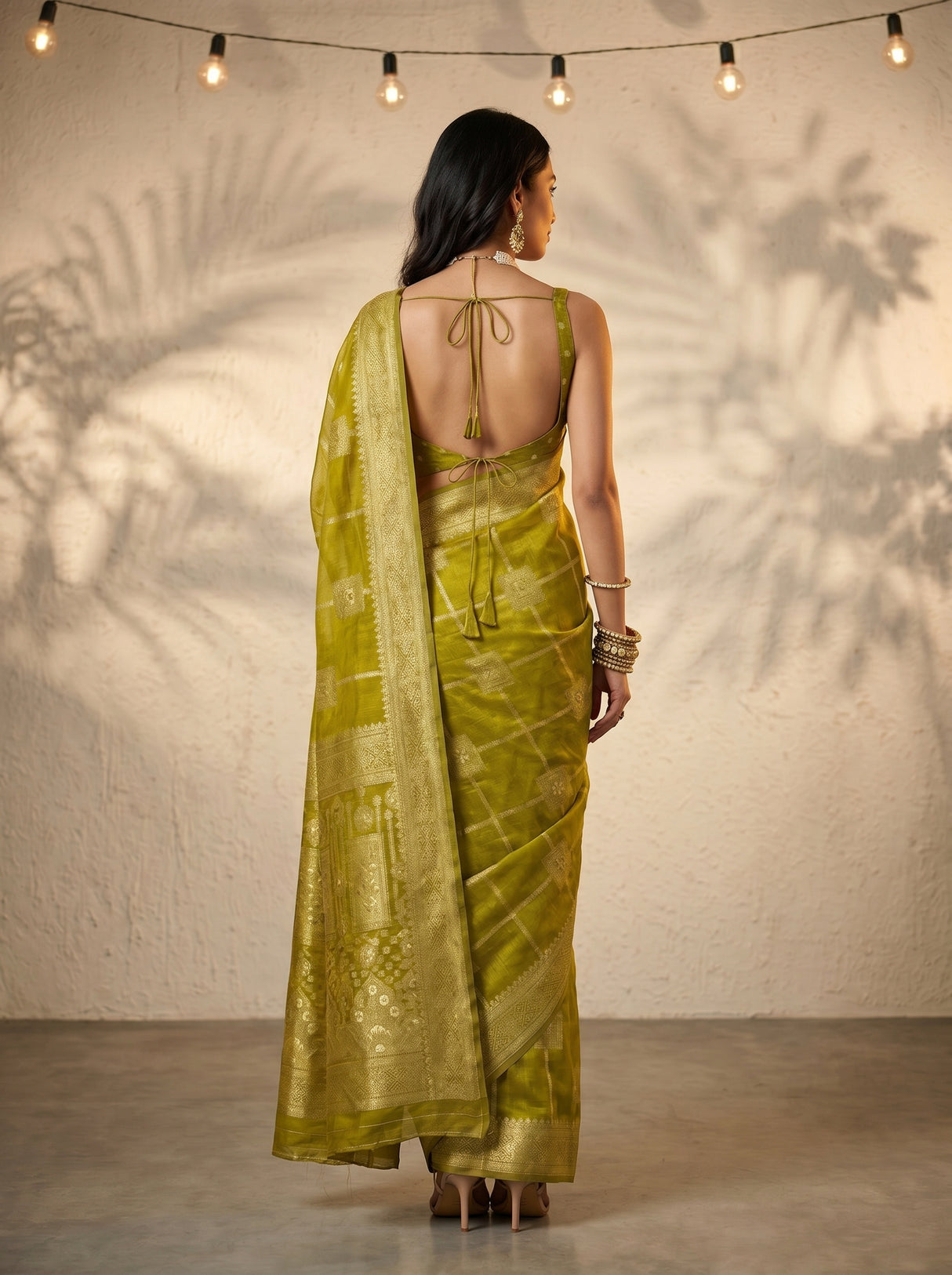 MIMOSA Olive Banarasi Art Silk Saree — pose 2 styling detail