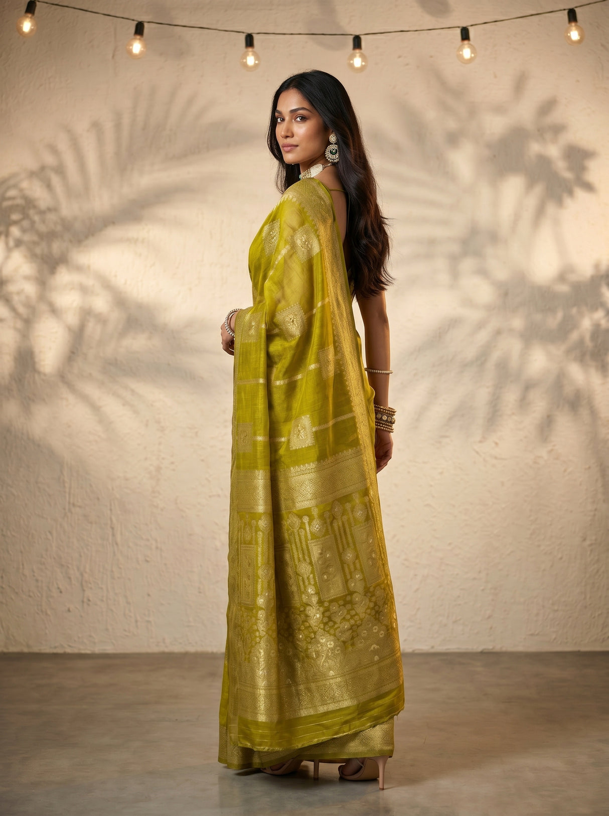 MIMOSA Olive Banarasi Art Silk Saree — pose 7 styling detail