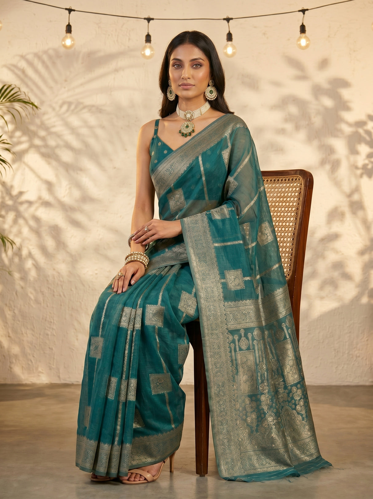 MIMOSA Sapphire Banarasi Art Silk Saree — pose 8 styling detail