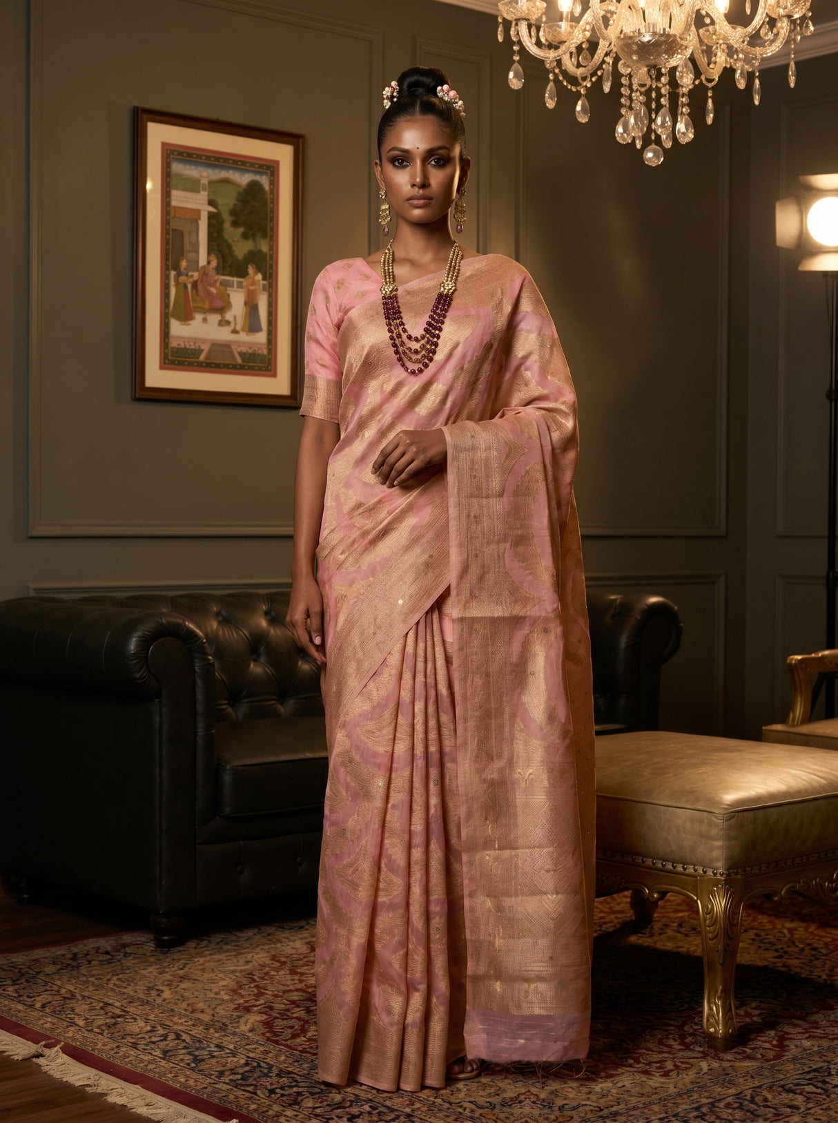 MIMOSA Pink Banarasi Art Silk Saree β Full view on mannequin