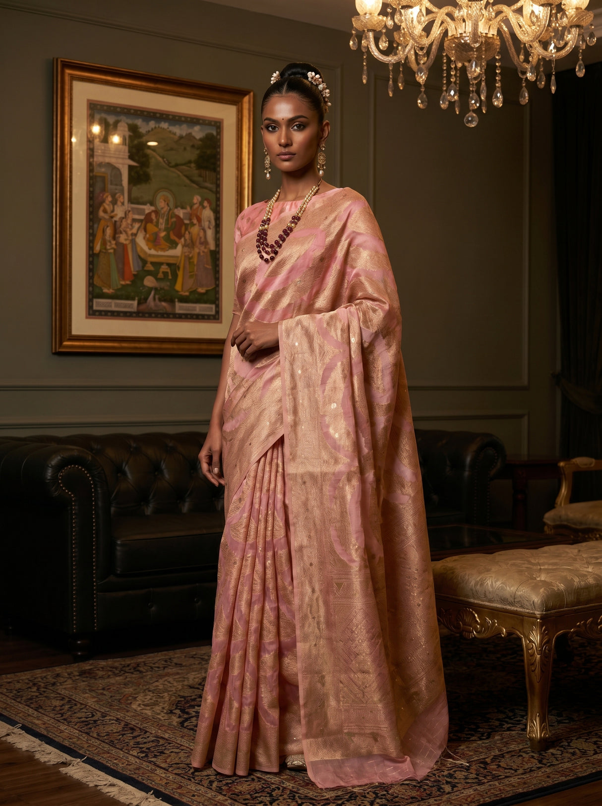 MIMOSA Pink Banarasi Art Silk Saree β pose 5 styling detail