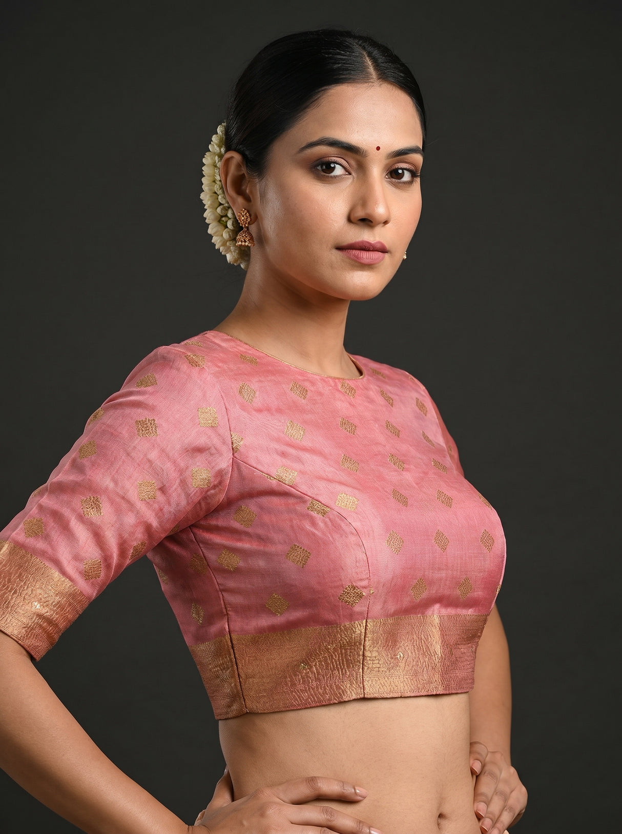 MIMOSA Pink Banarasi Art Silk Saree β blouse close-up