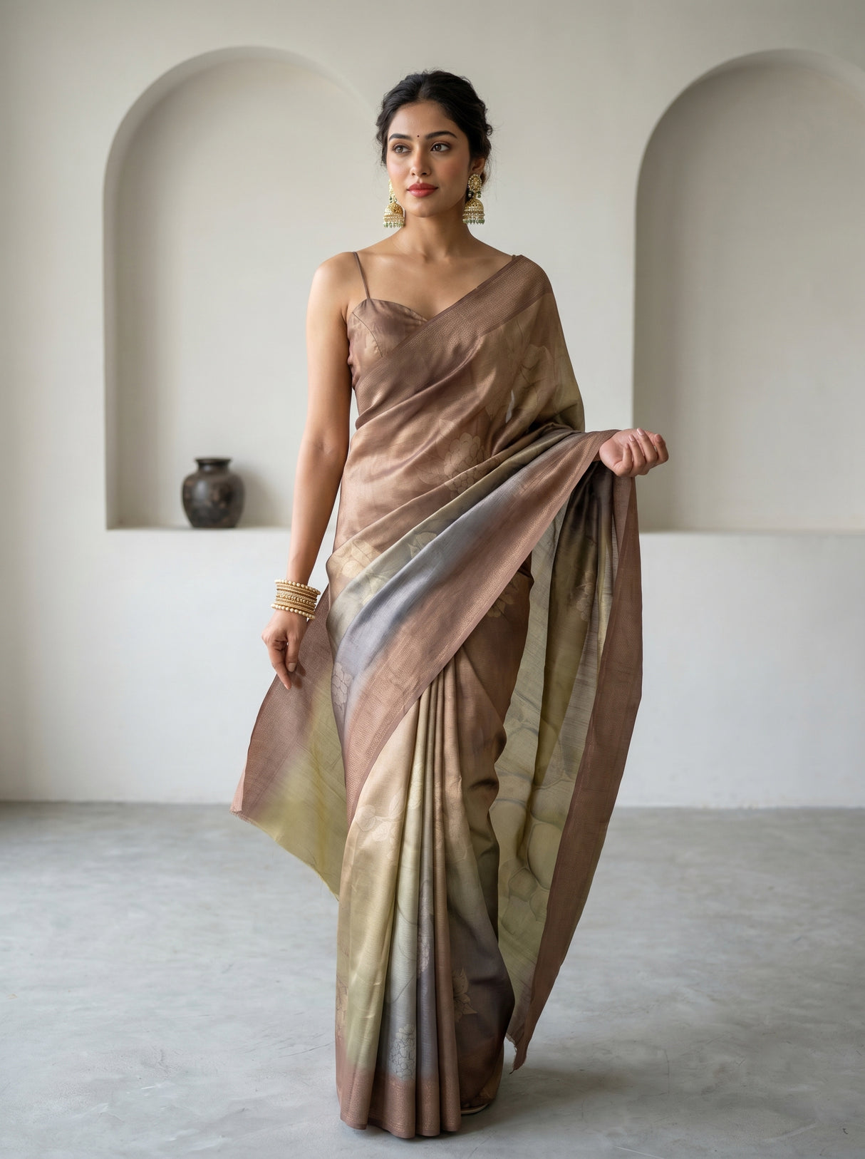 MIMOSA Chikoo Banarasi Art Silk Saree β pose 5 styling detail