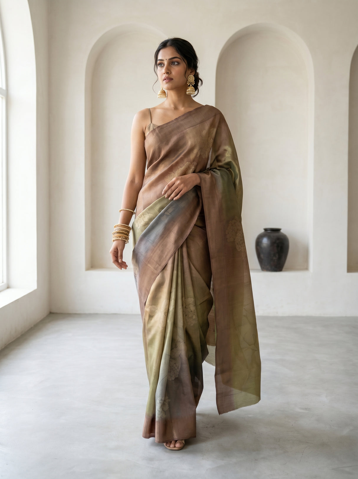 MIMOSA Chikoo Banarasi Art Silk Saree β pose 7 styling detail