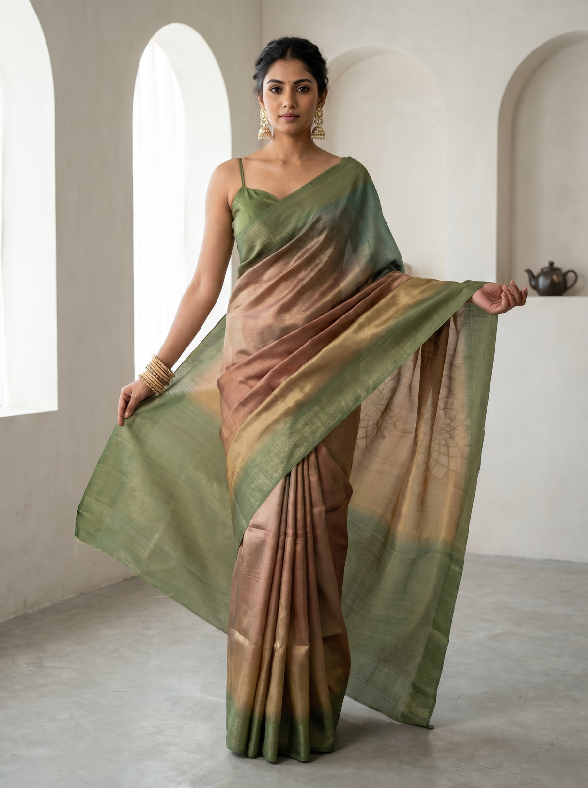 MIMOSA Green Banarasi Art Silk Saree β Mannequin front view