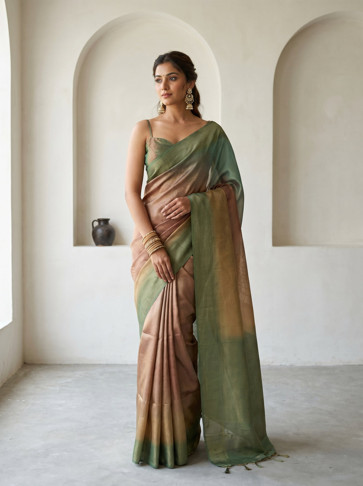 MIMOSA Green Banarasi Art Silk Saree β pose 10 styling detail
