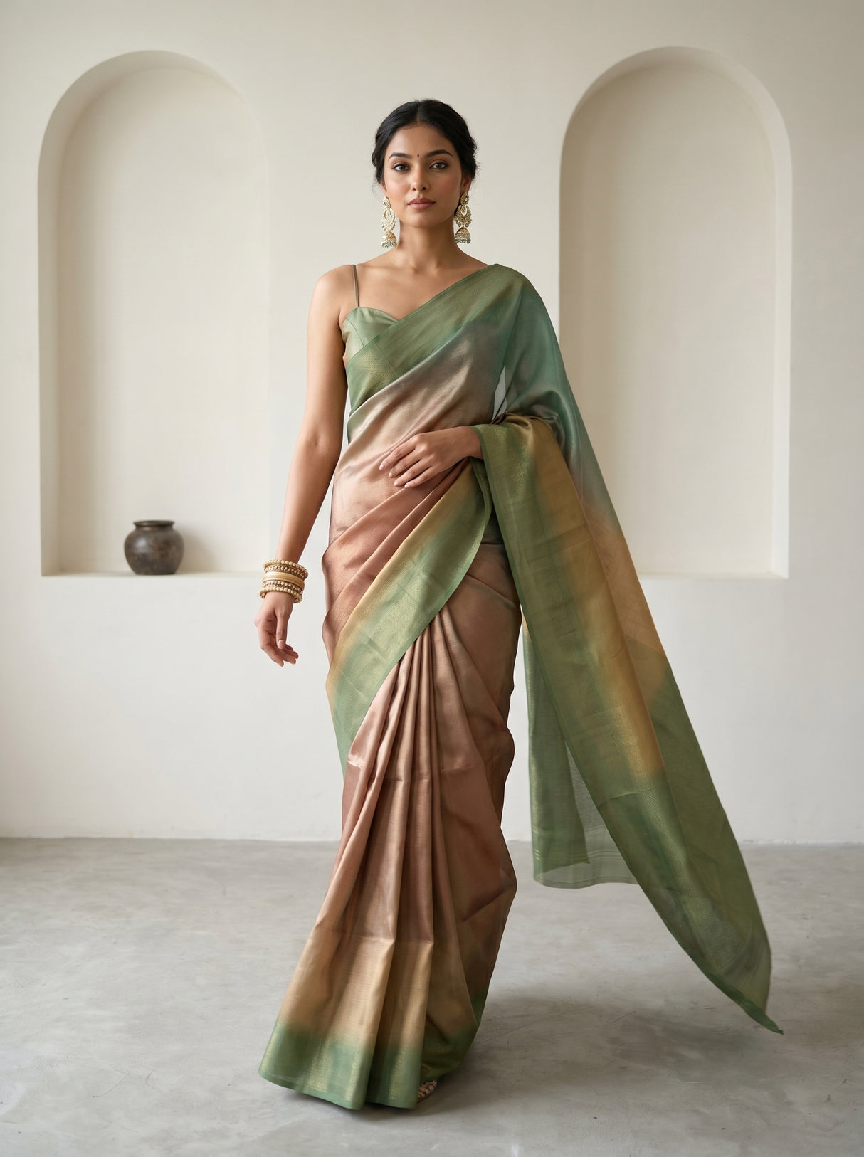 MIMOSA Green Banarasi Art Silk Saree β pose 7 styling detail