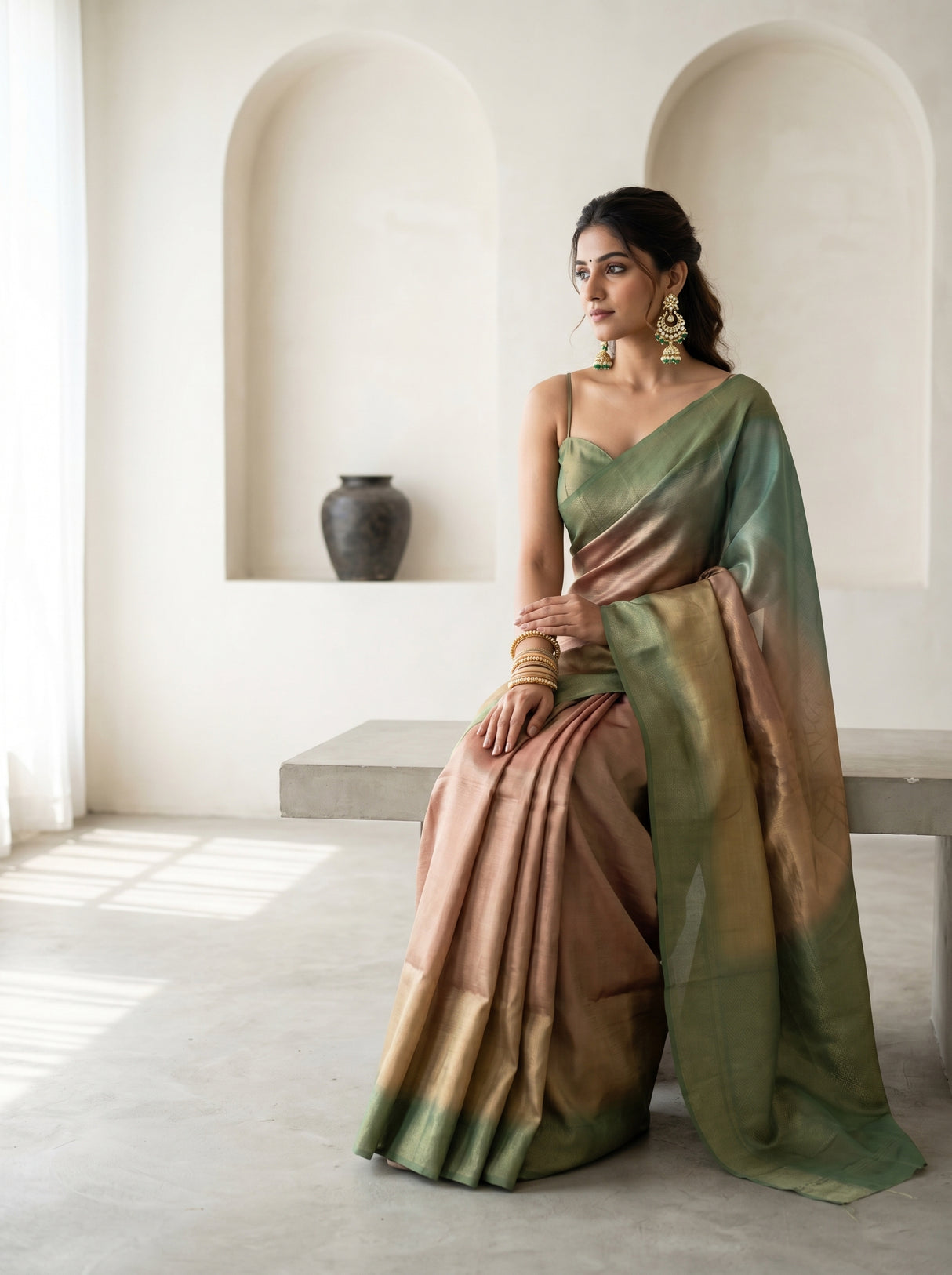 MIMOSA Green Banarasi Art Silk Saree β pose 8 styling detail