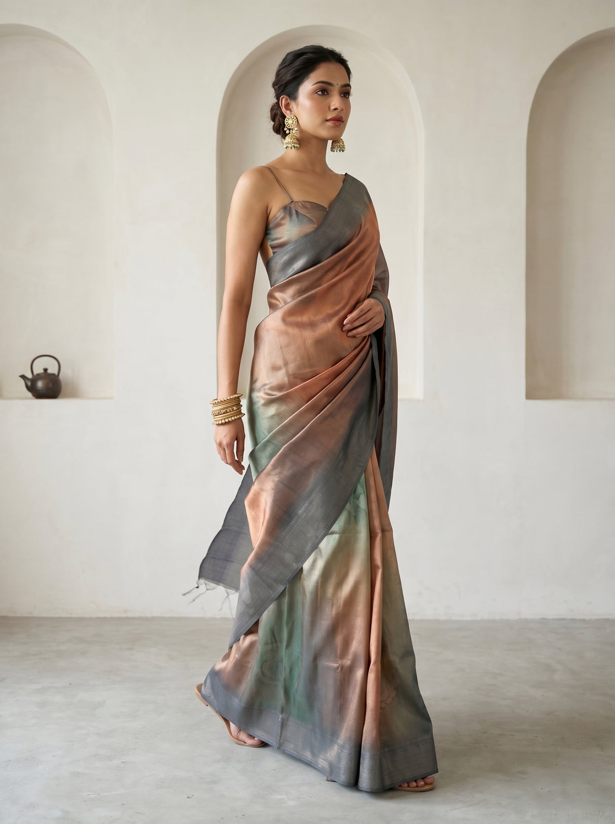 MIMOSA Grey Banarasi Art Silk Saree β pose 7 styling detail