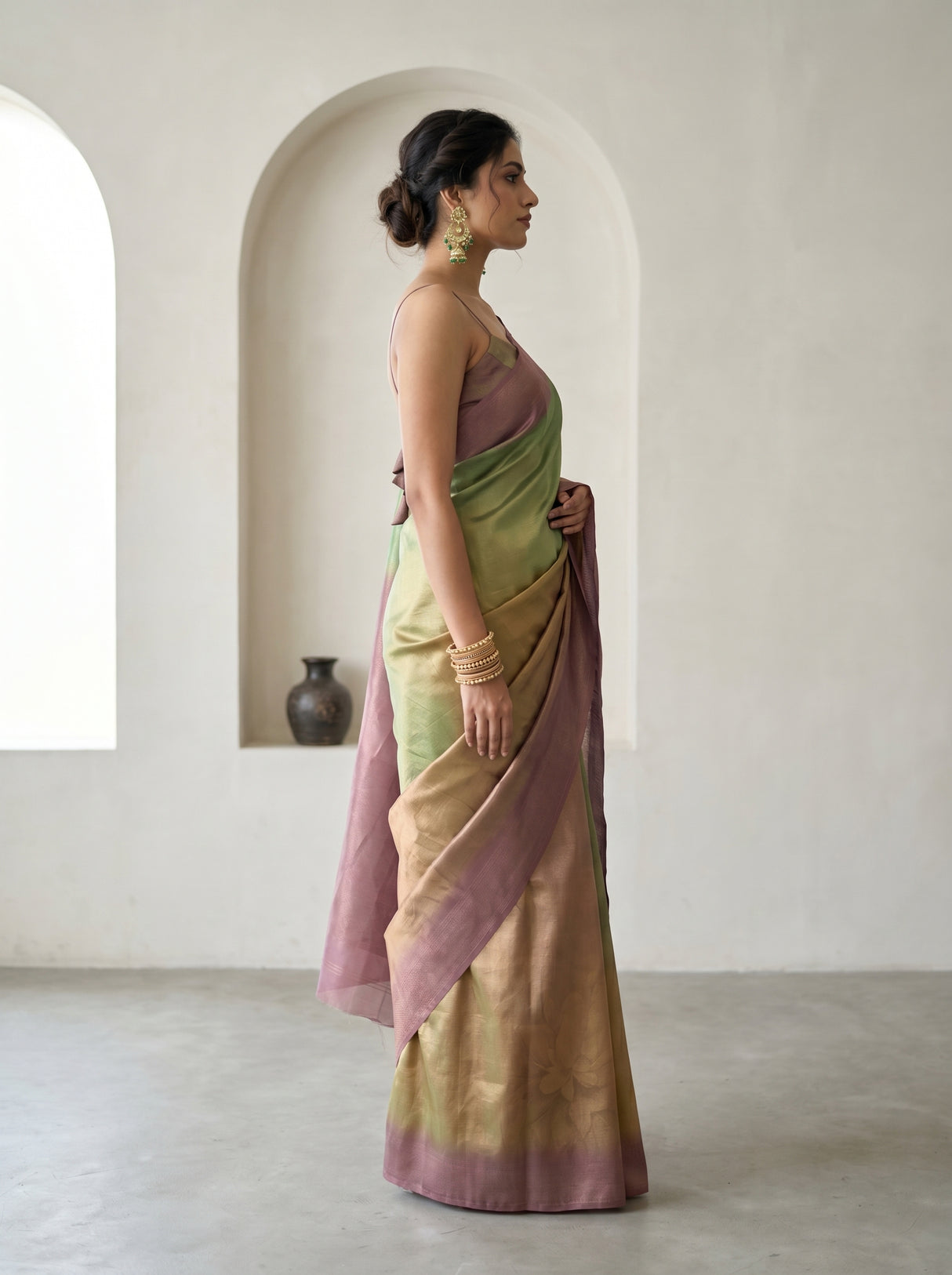 MIMOSA Pink Banarasi Art Silk Saree β Model standing pose