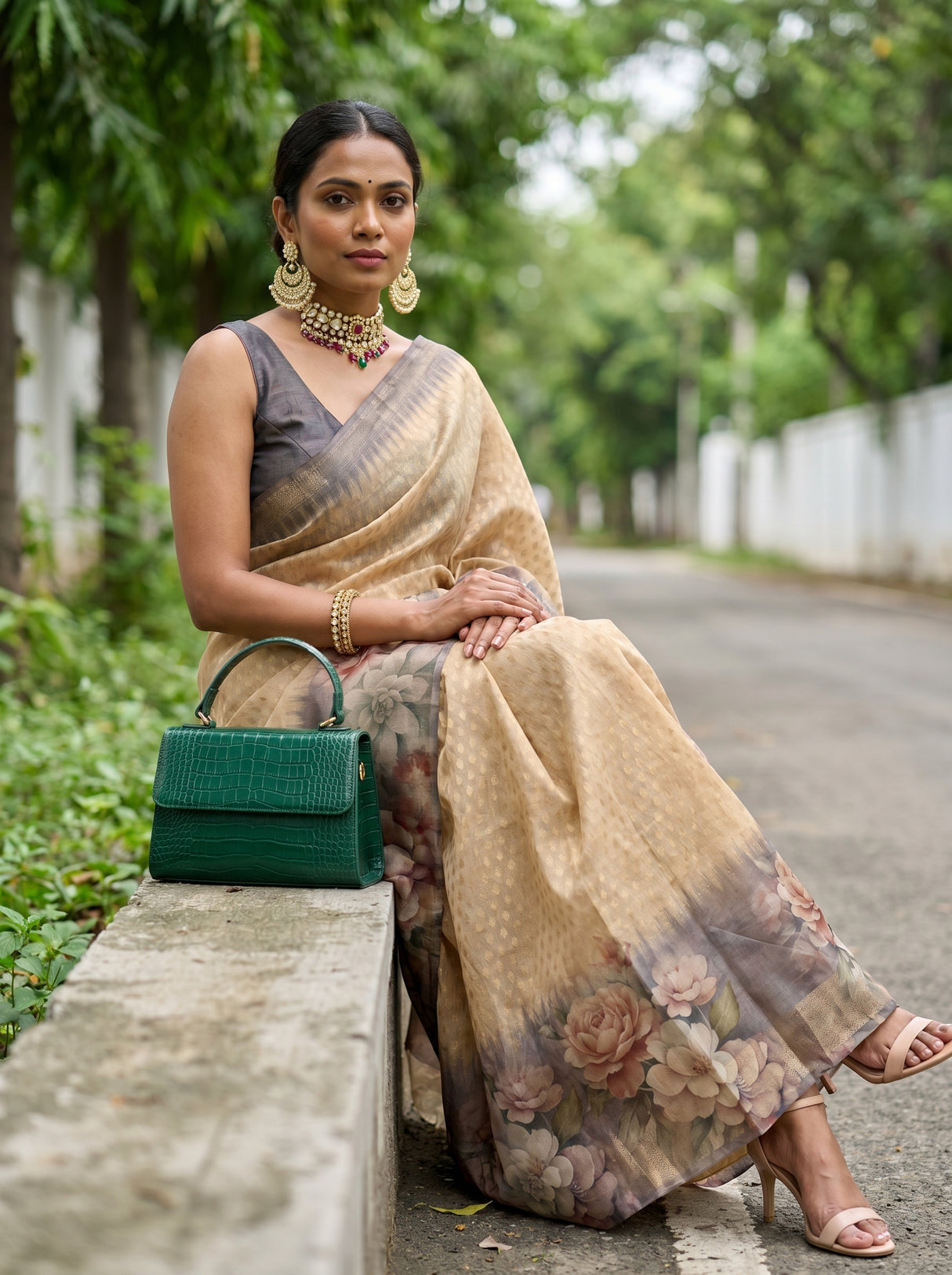 MIMOSA Chikoo Banarasi Art Silk Saree β pose 9 styling detail
