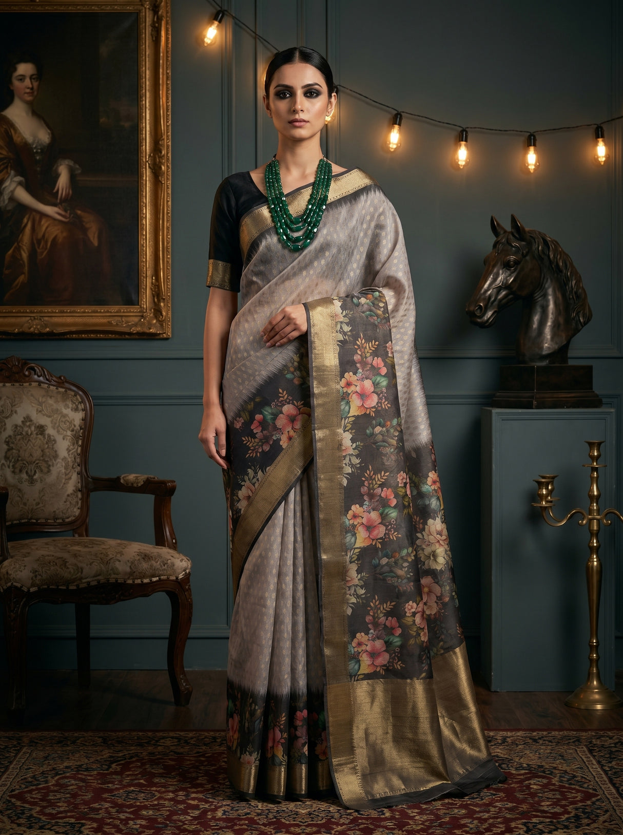 MIMOSA Grey Banarasi Art Silk Saree β Mannequin Draped View