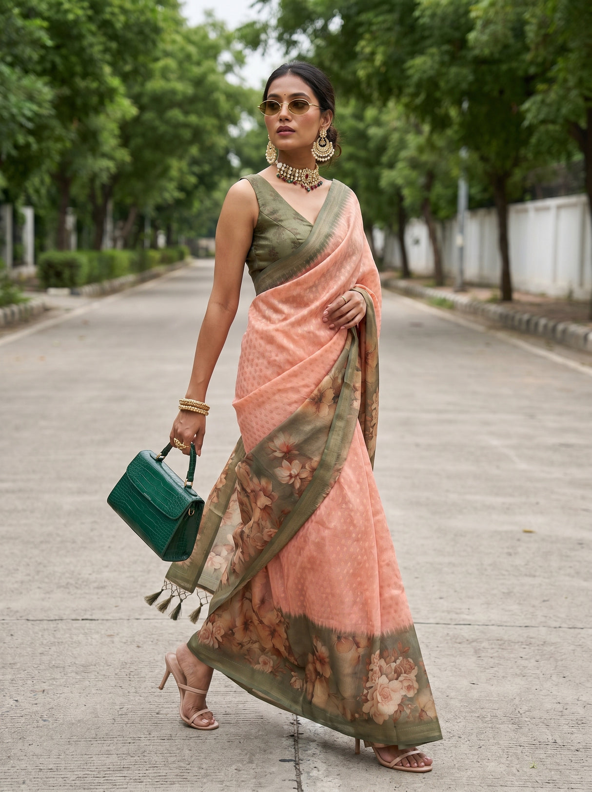 MIMOSA Peach Banarasi Art Silk Saree β pose 7 styling detail