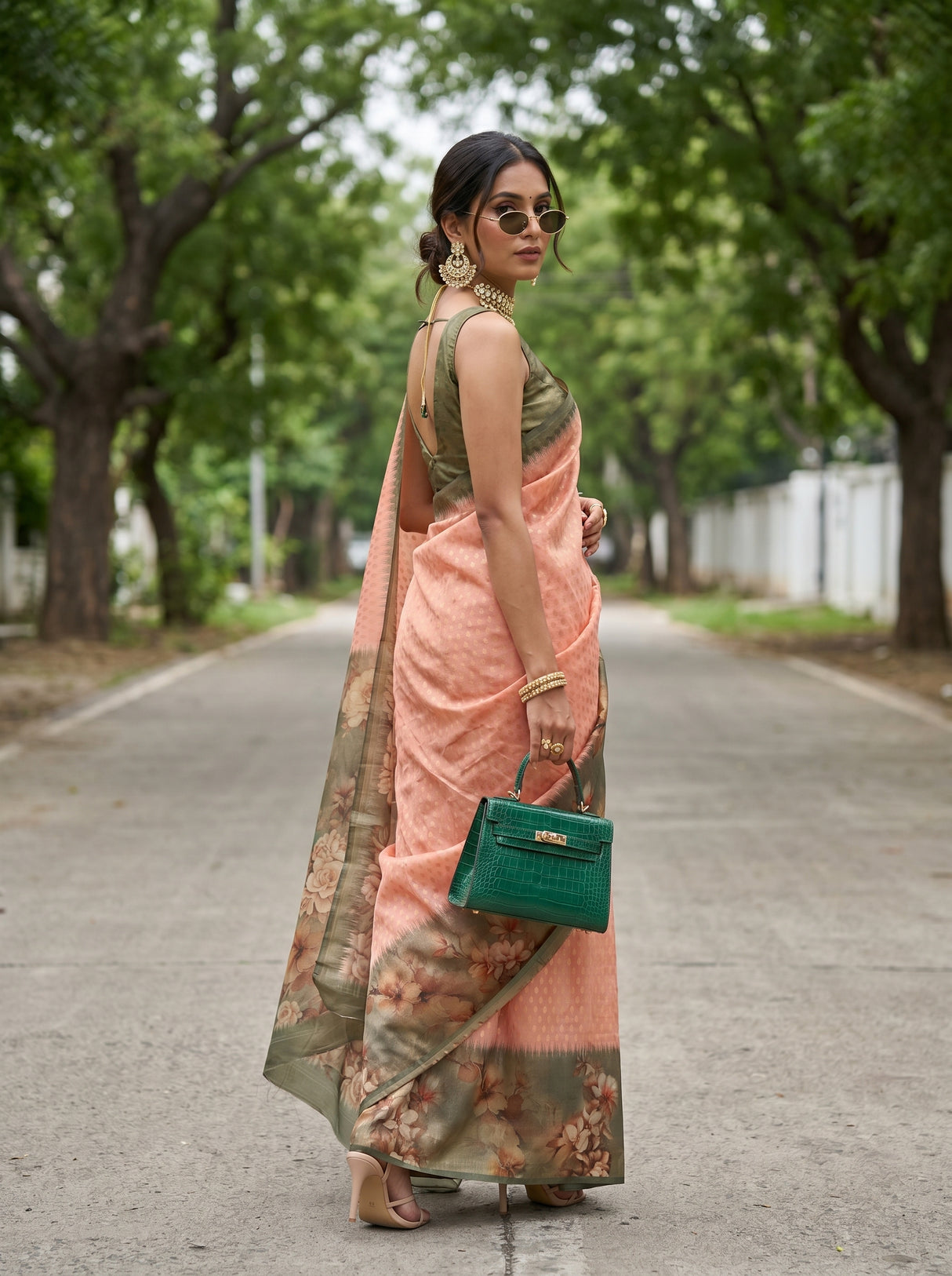 MIMOSA Peach Banarasi Art Silk Saree β pose 8 styling detail