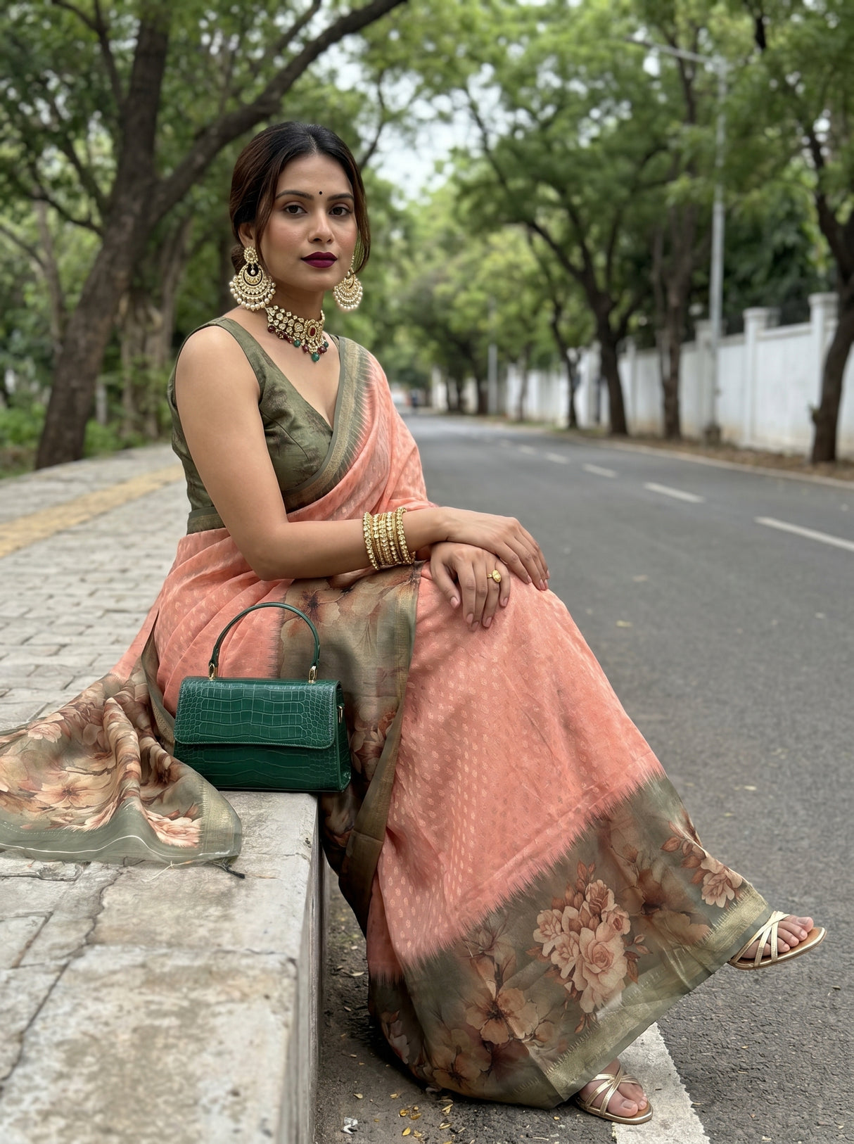 MIMOSA Peach Banarasi Art Silk Saree β pose 9 styling detail