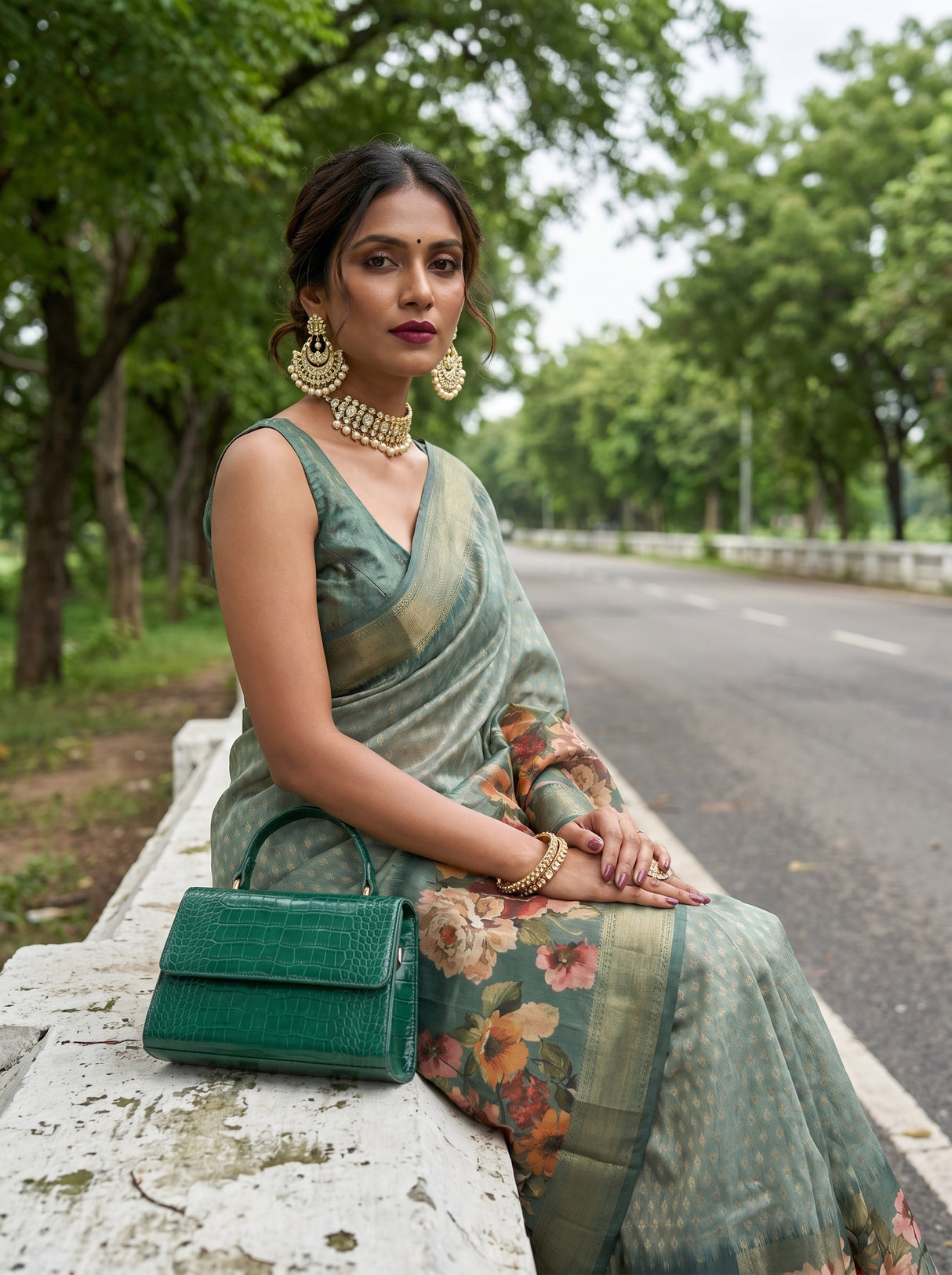MIMOSA Pista Banarasi Art Silk Saree β pose 9 styling detail