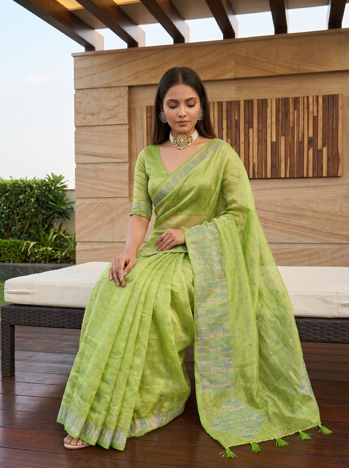MIMOSA Olive Saree Saree — pose 8 styling detail